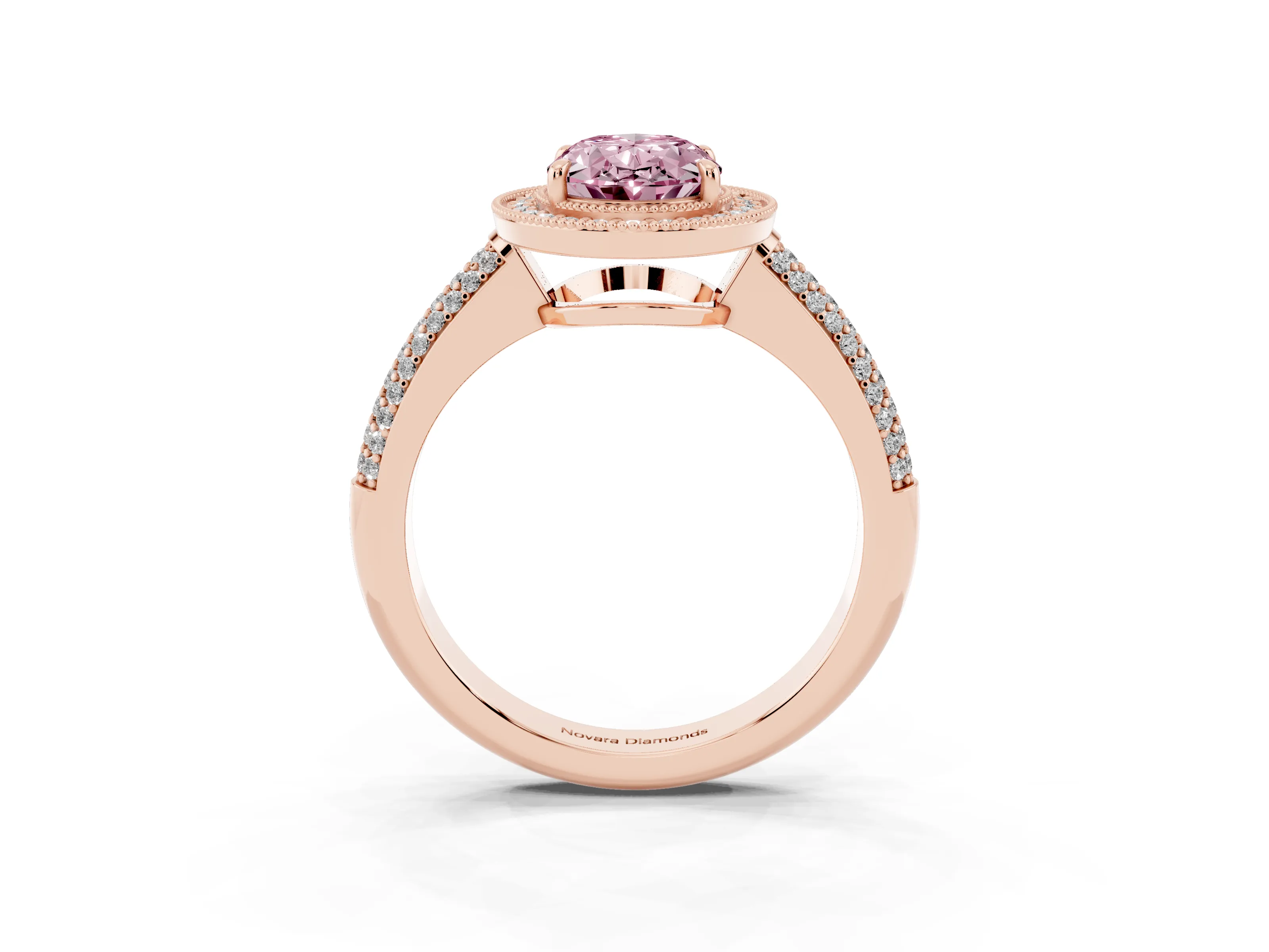 Fancy Pink Oval Cut Diamond Halo Pavé Band Set in Rose gold with Prong Setting