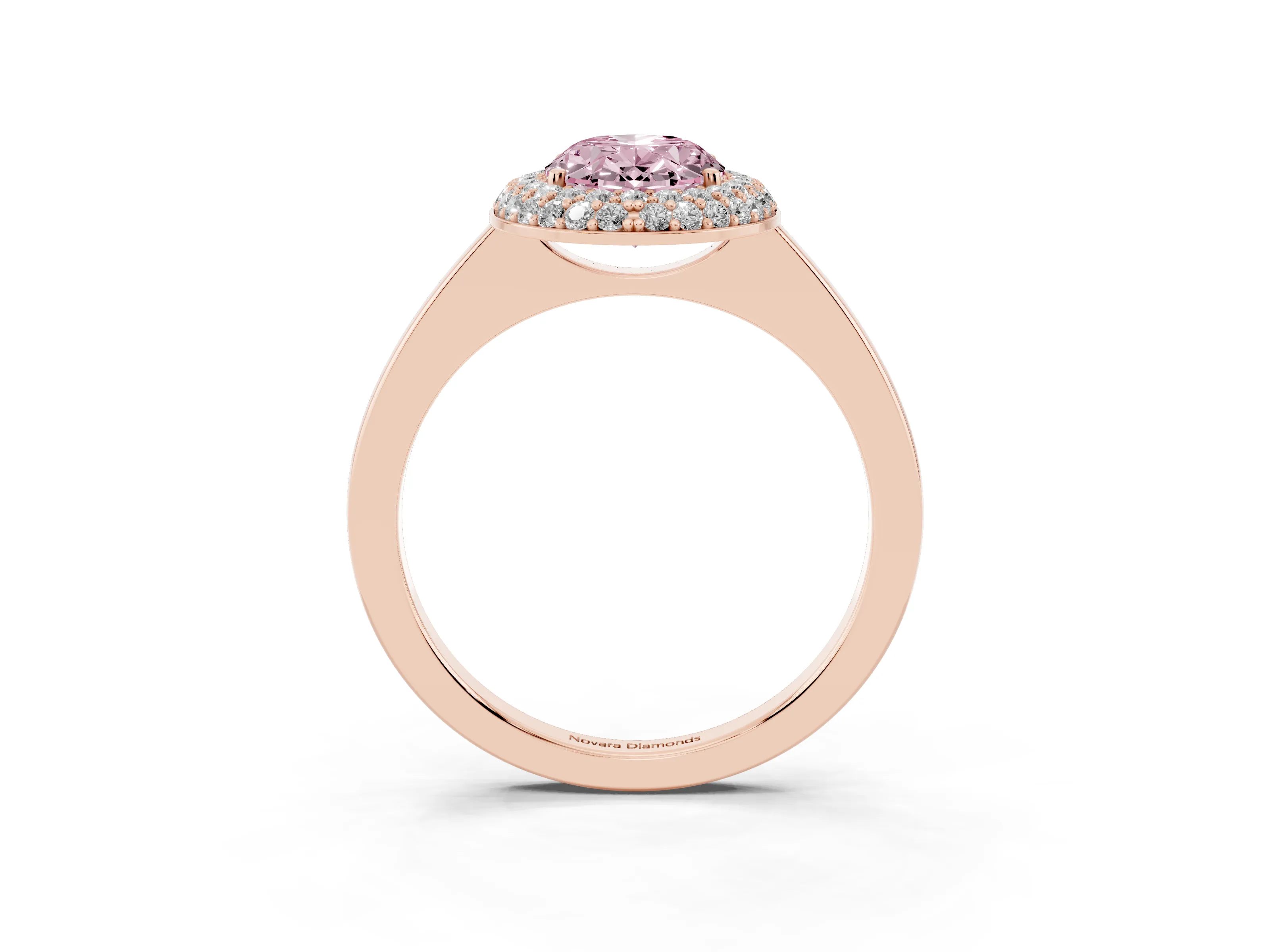 Fancy Pink Oval Cut Diamond Halo Engagement Ring Set in Rose gold with Solitaire Band and Prong Setting