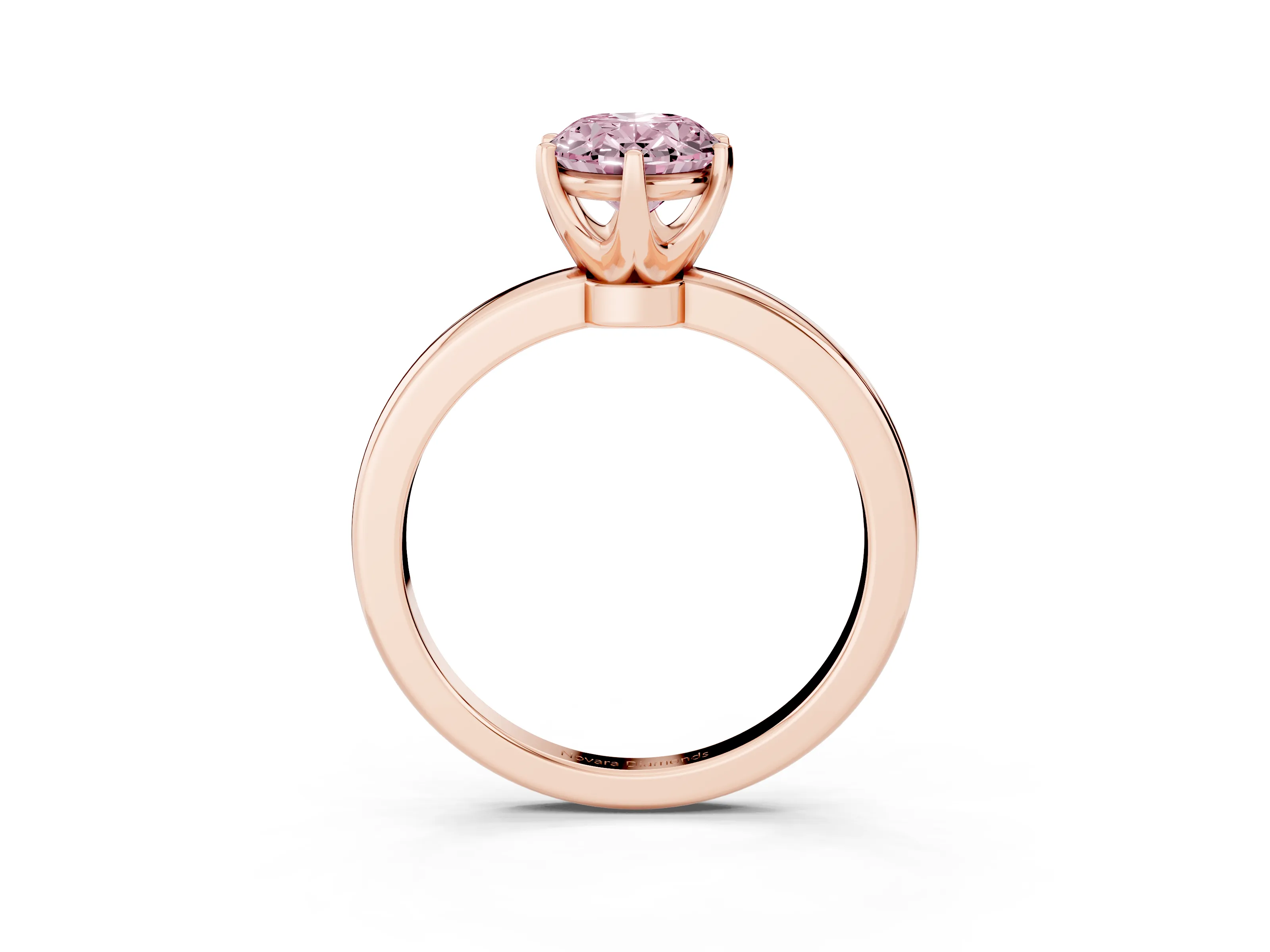 Fancy Pink Oval Cut Diamond Solitaire Ring Set in Rose gold with Raised Prong Setting on a Classic Band