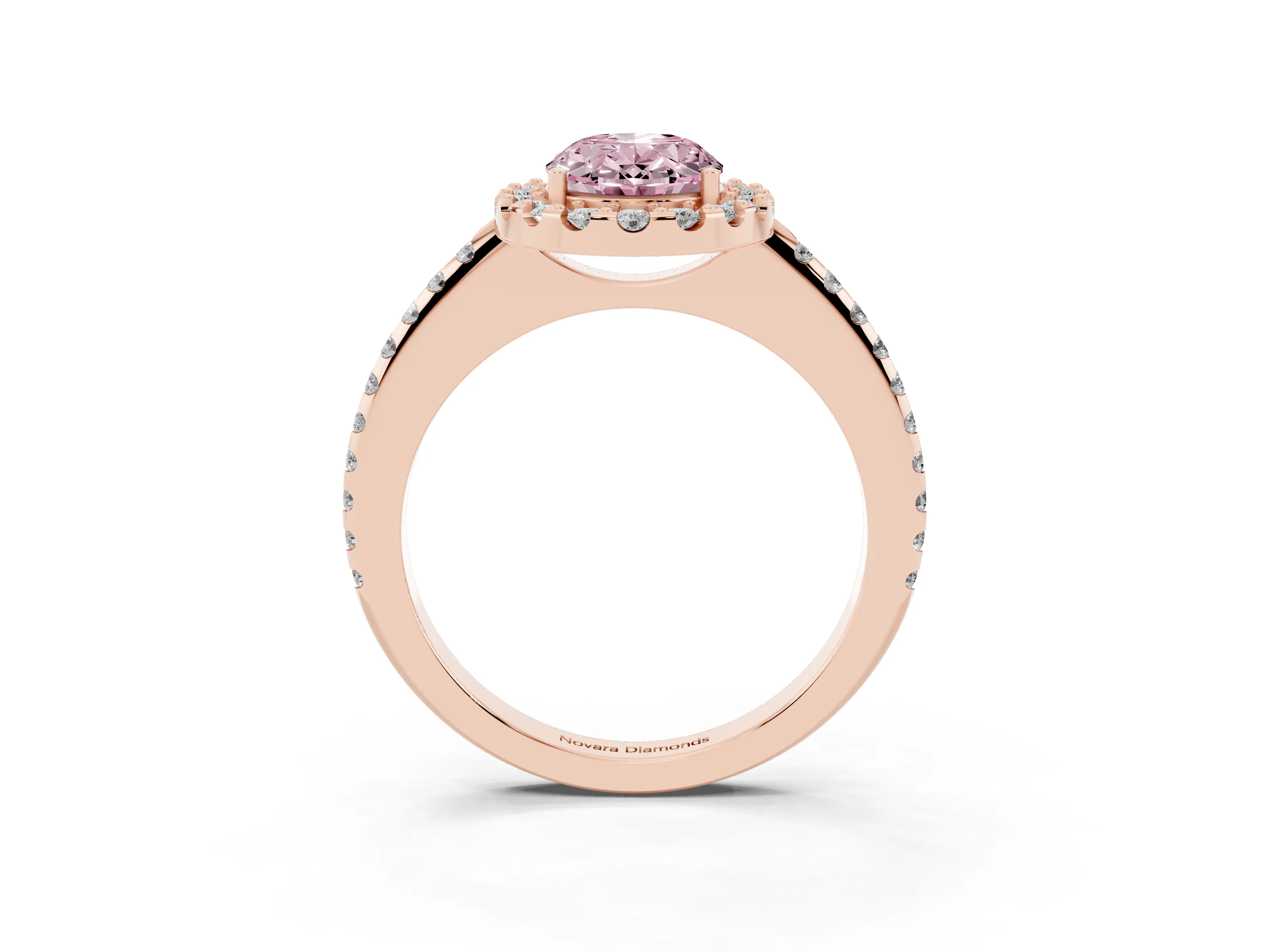 Fancy Pink Oval Cut Diamond Pavé Halo Ring Set in Rose gold with Prong Setting