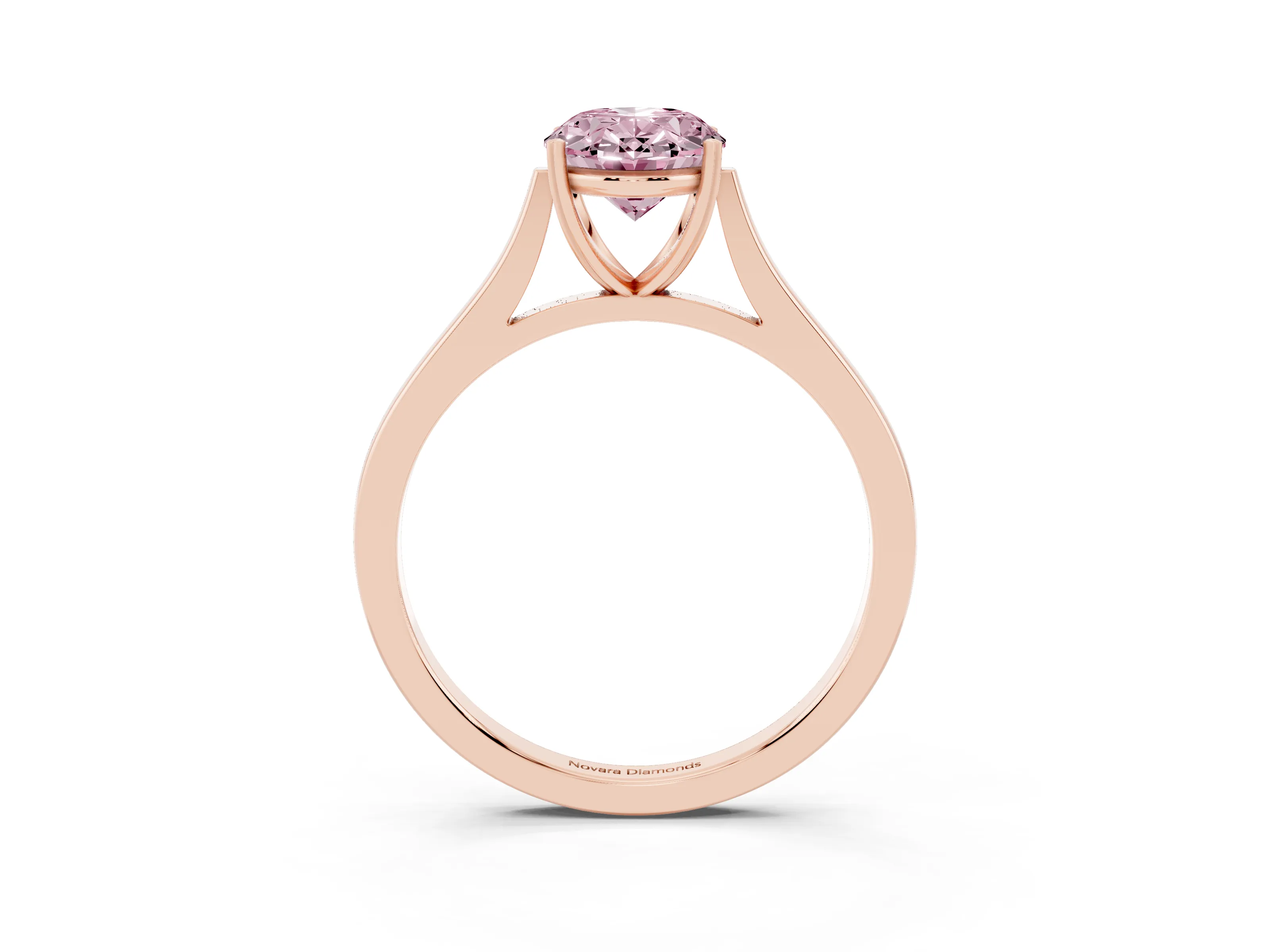 Fancy Pink Oval Cut Diamond Solitaire Heart Prong Engagement Ring Set in Rose gold with Tapered Band