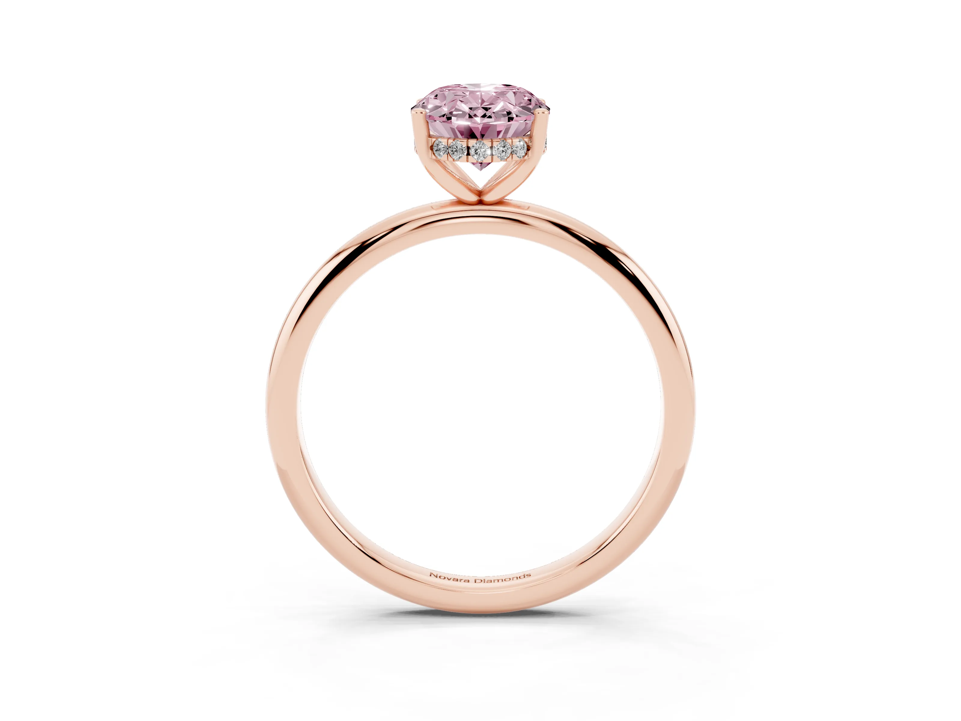 Fancy Pink Oval Cut Diamond Solitaire Engagement Ring Set in Rose gold with Prong Setting and Polished Band