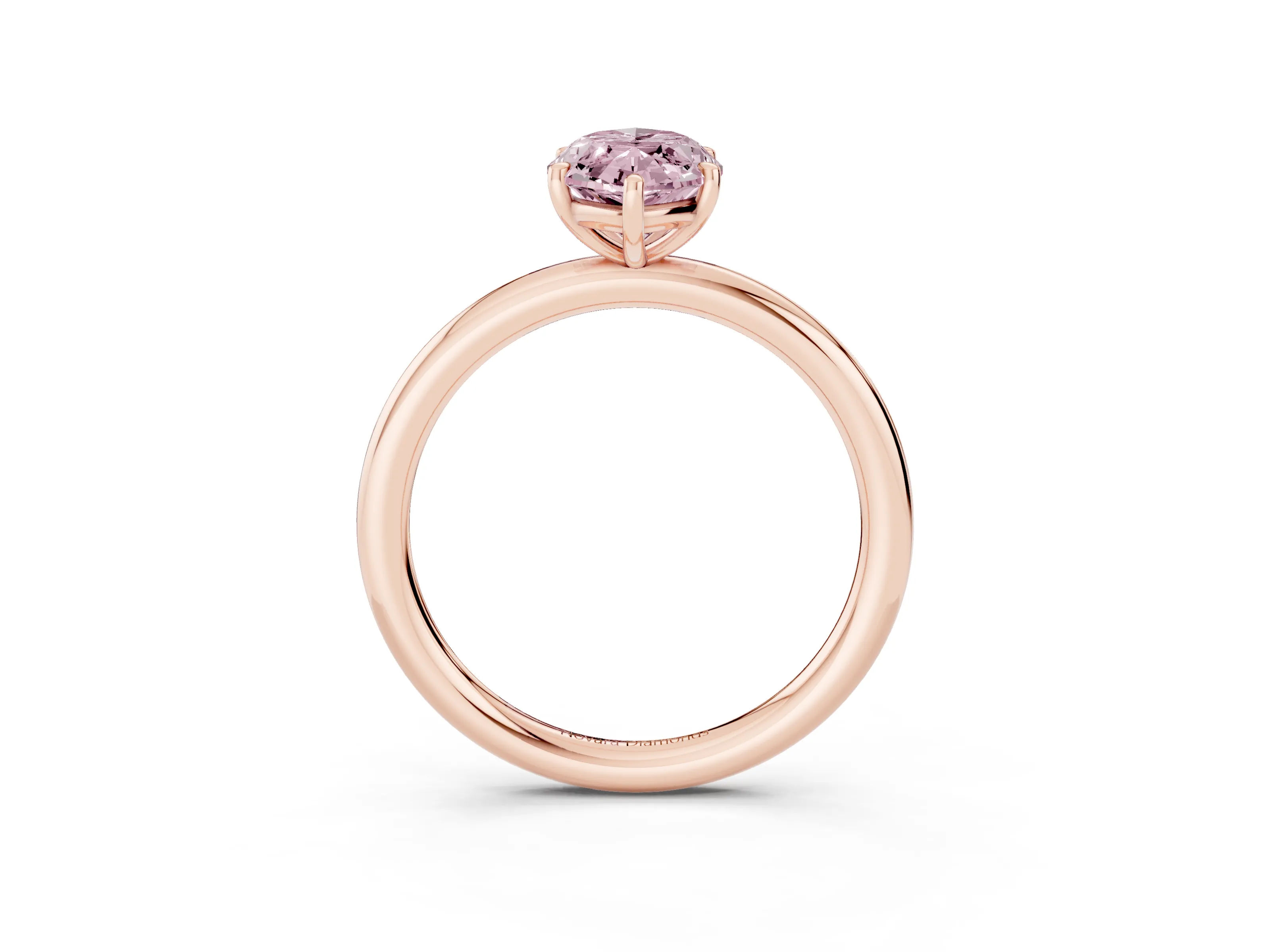 Fancy Pink Oval Cut Diamond Solitaire Ring Set in Rose gold with Prong Setting on a Polished Plain Band