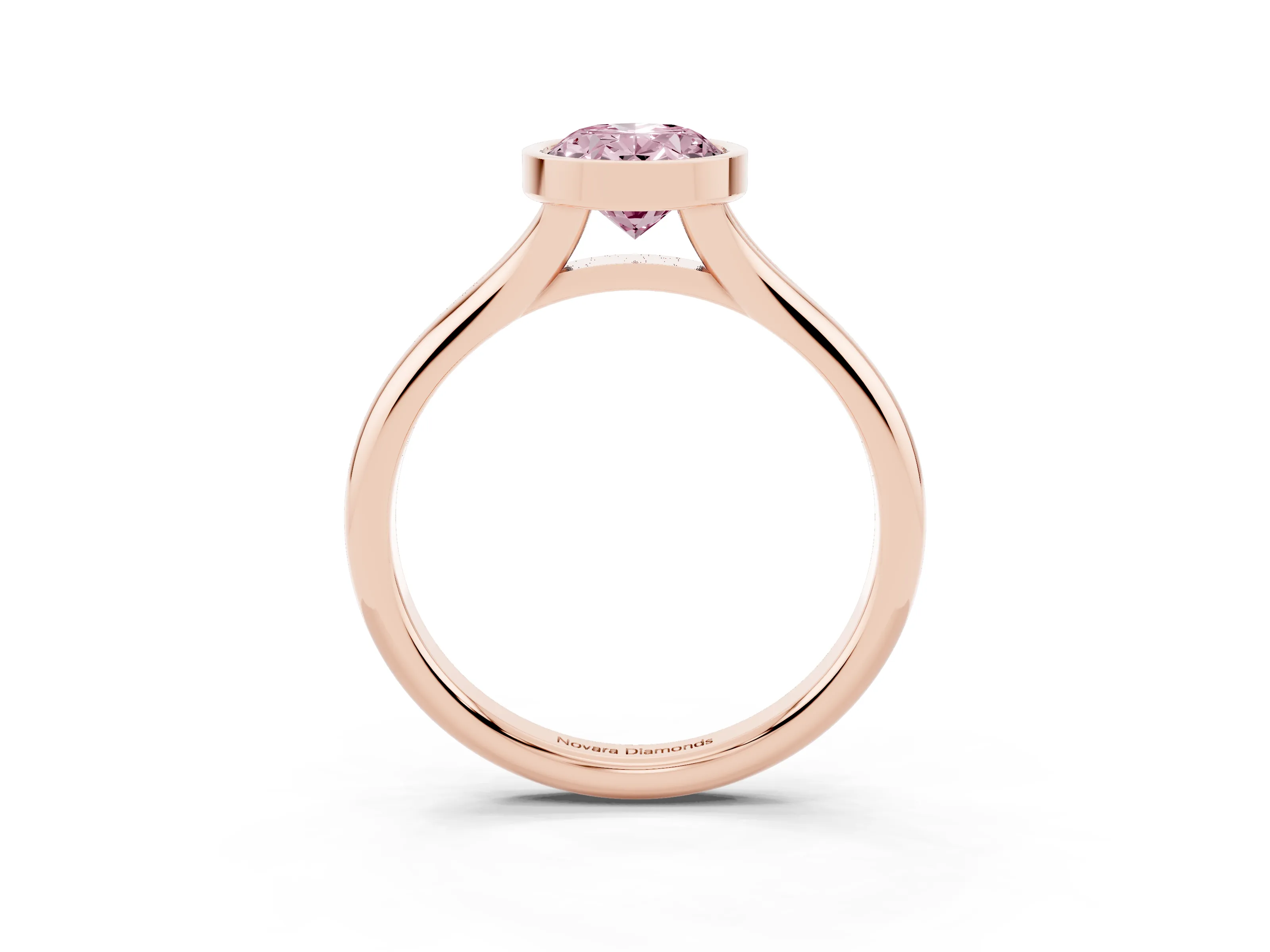 Fancy Pink Bezel Set Oval Cut Diamond Solitaire Ring Set in Rose gold with Smooth Band