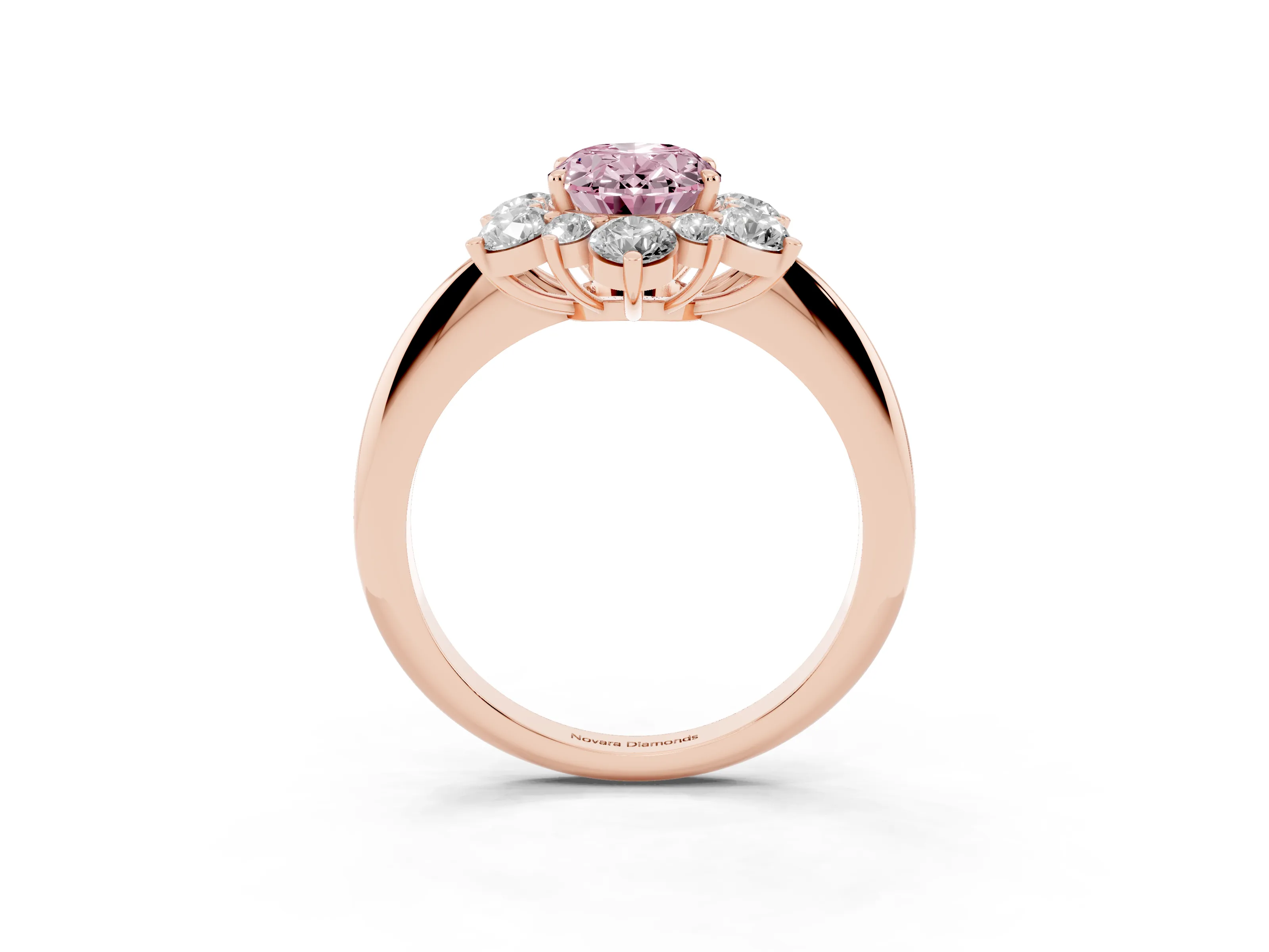 Fancy Pink Oval Cut Diamond Cluster Halo Ring Set in Rose gold with Solitaire Band and Prong Setting