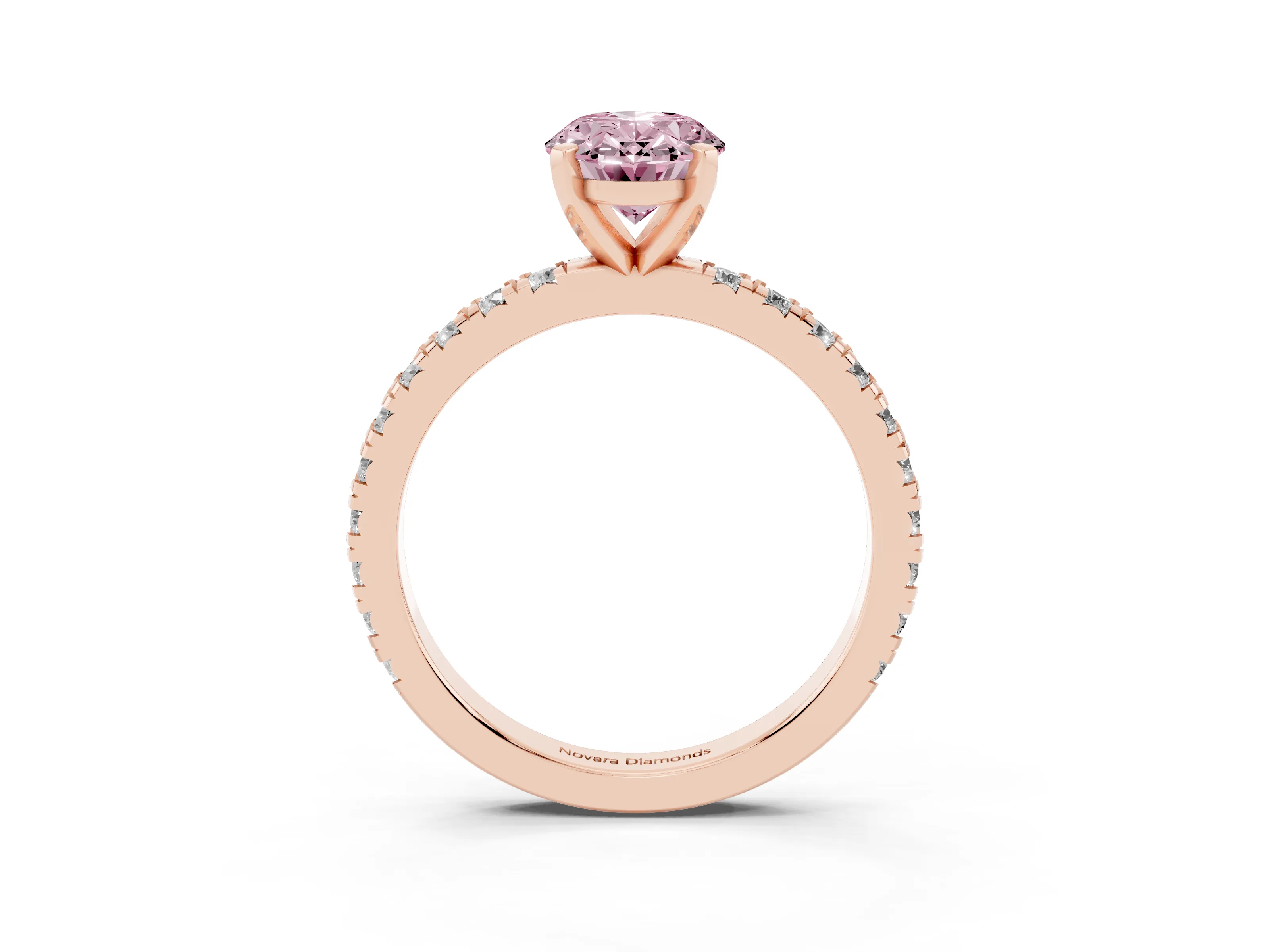 Fancy Pink Oval Cut Diamond Pavé Band Solitaire Set in Rose gold with Prong Setting