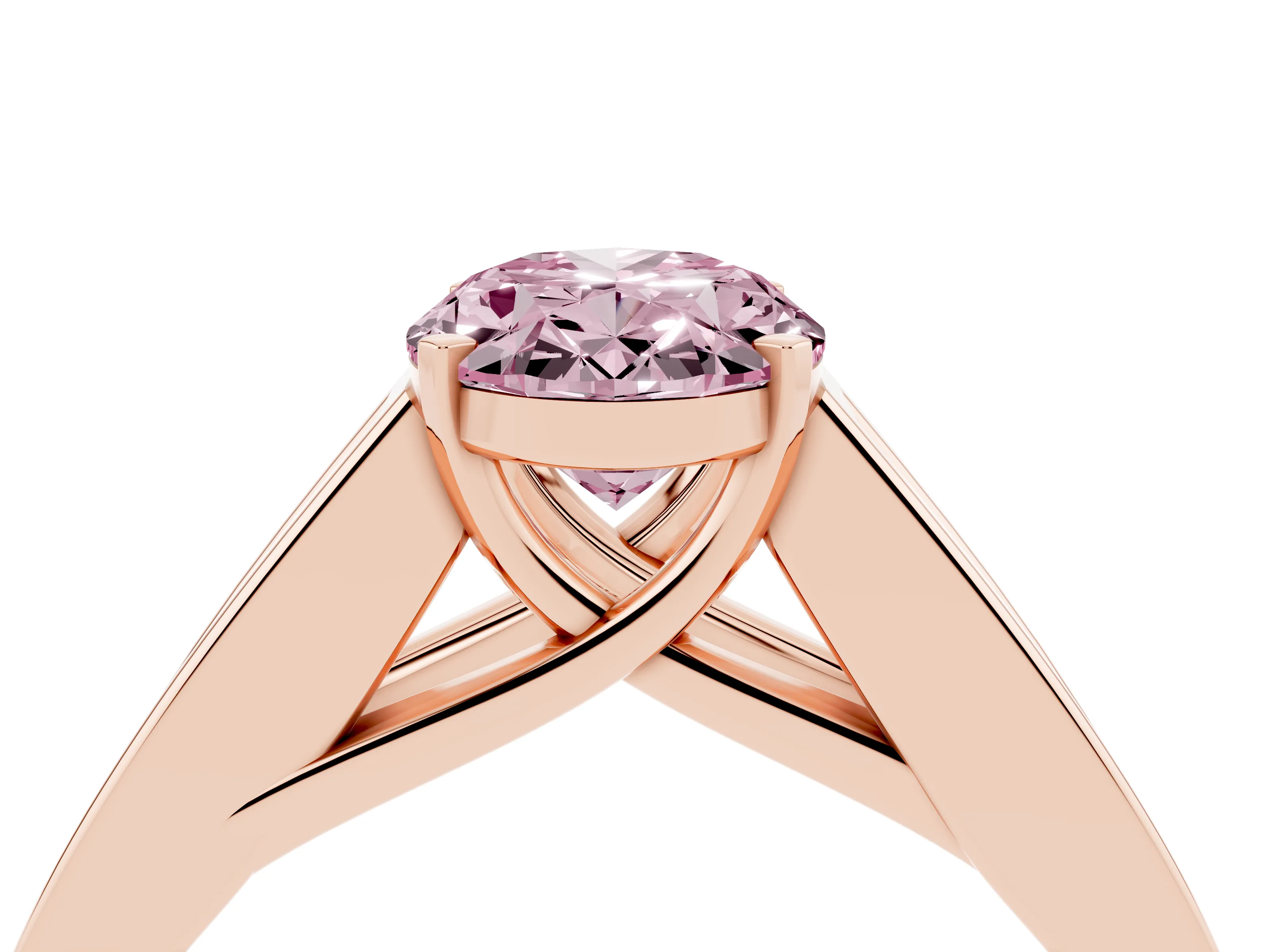 Fancy Pink Oval Cut Diamond Solitaire Ring Set in Rose gold with Channel-Set Accent Stones and Prong Setting