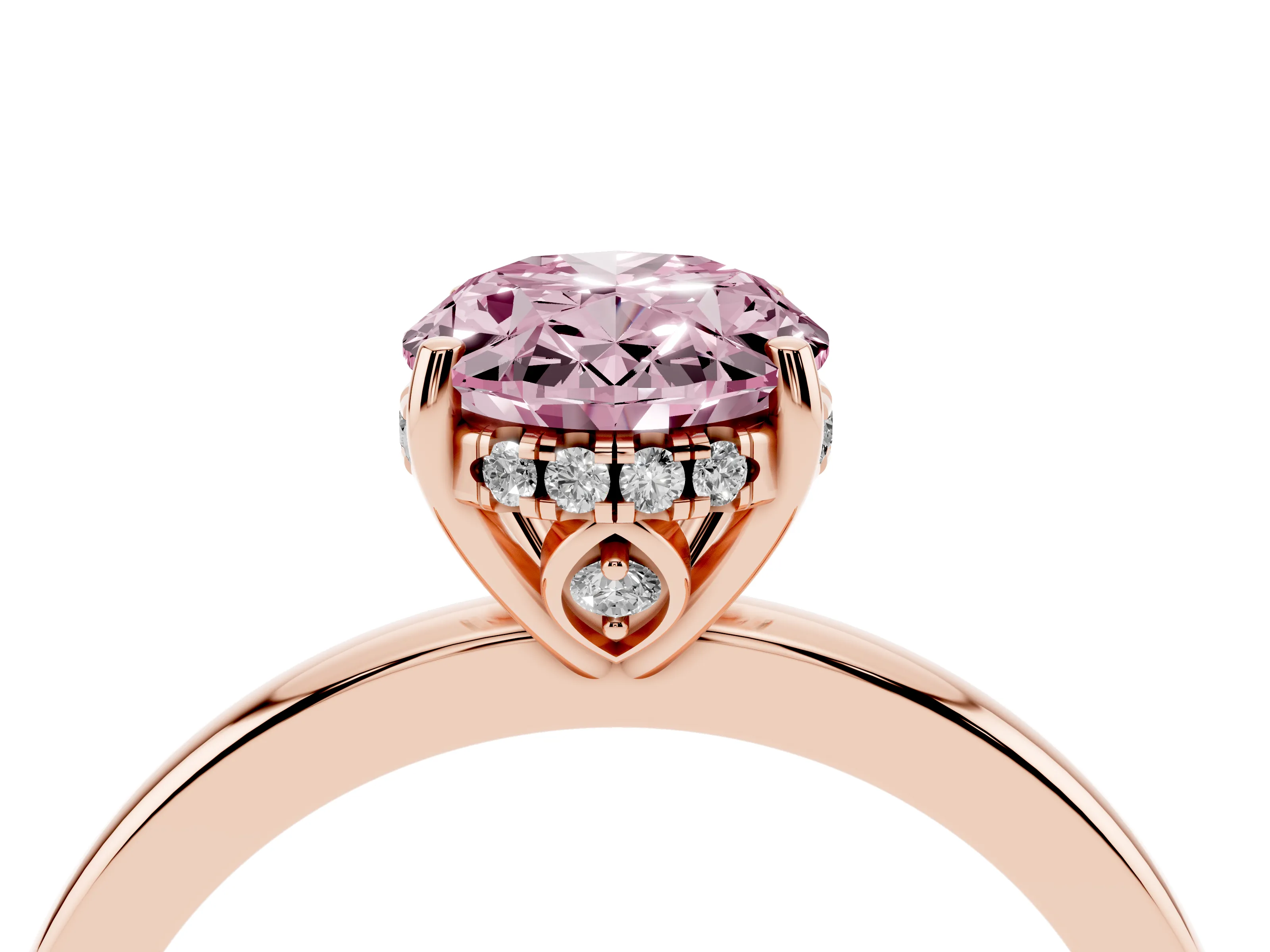 Fancy Pink Oval Cut Diamond Solitaire Ring Set in Rose gold with Plain Band and Prong Setting