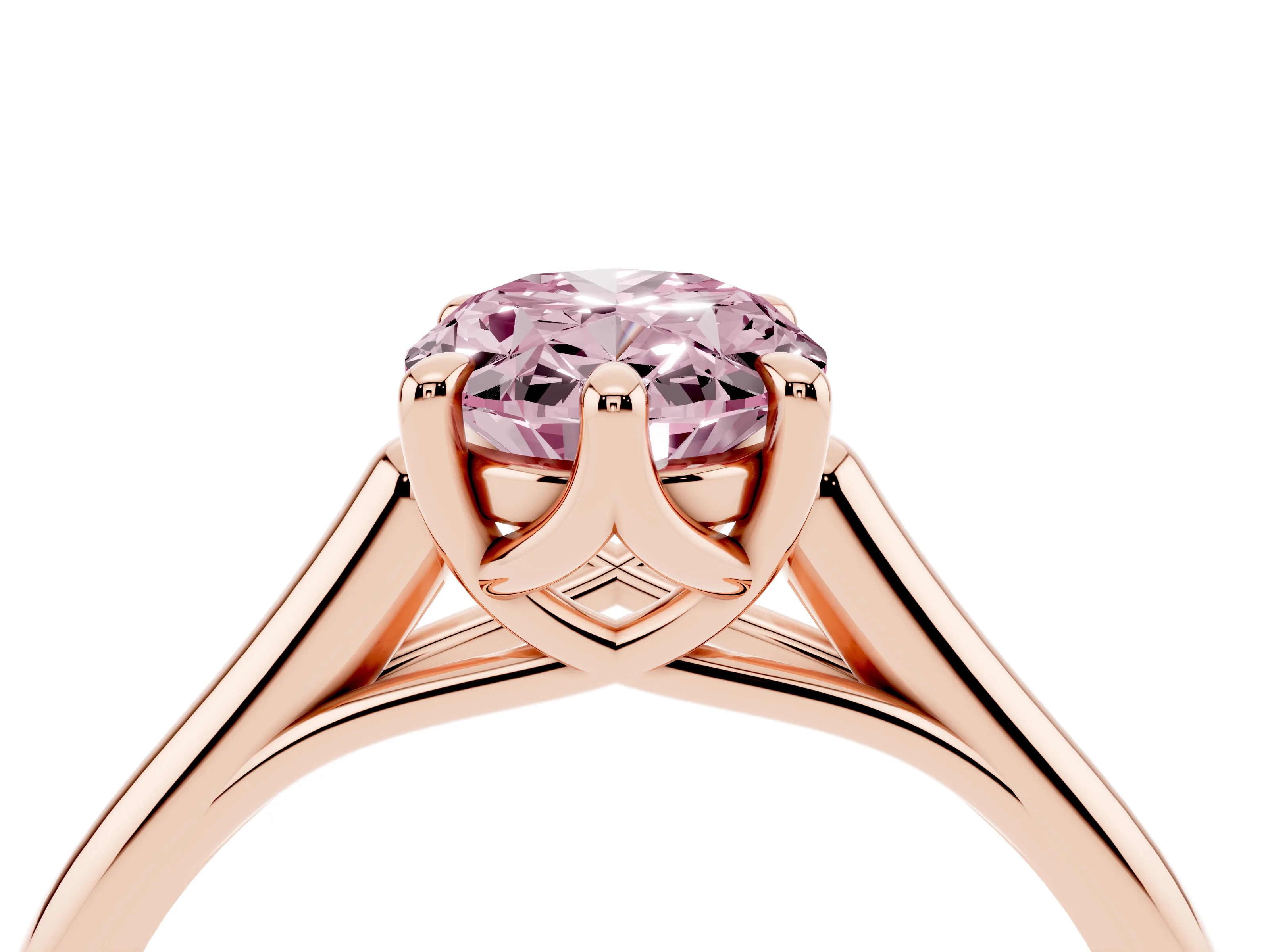 Fancy Pink Oval Cut Diamond Solitaire Engagement Ring Set in Rose gold with Prong Setting and Plain Classic Band