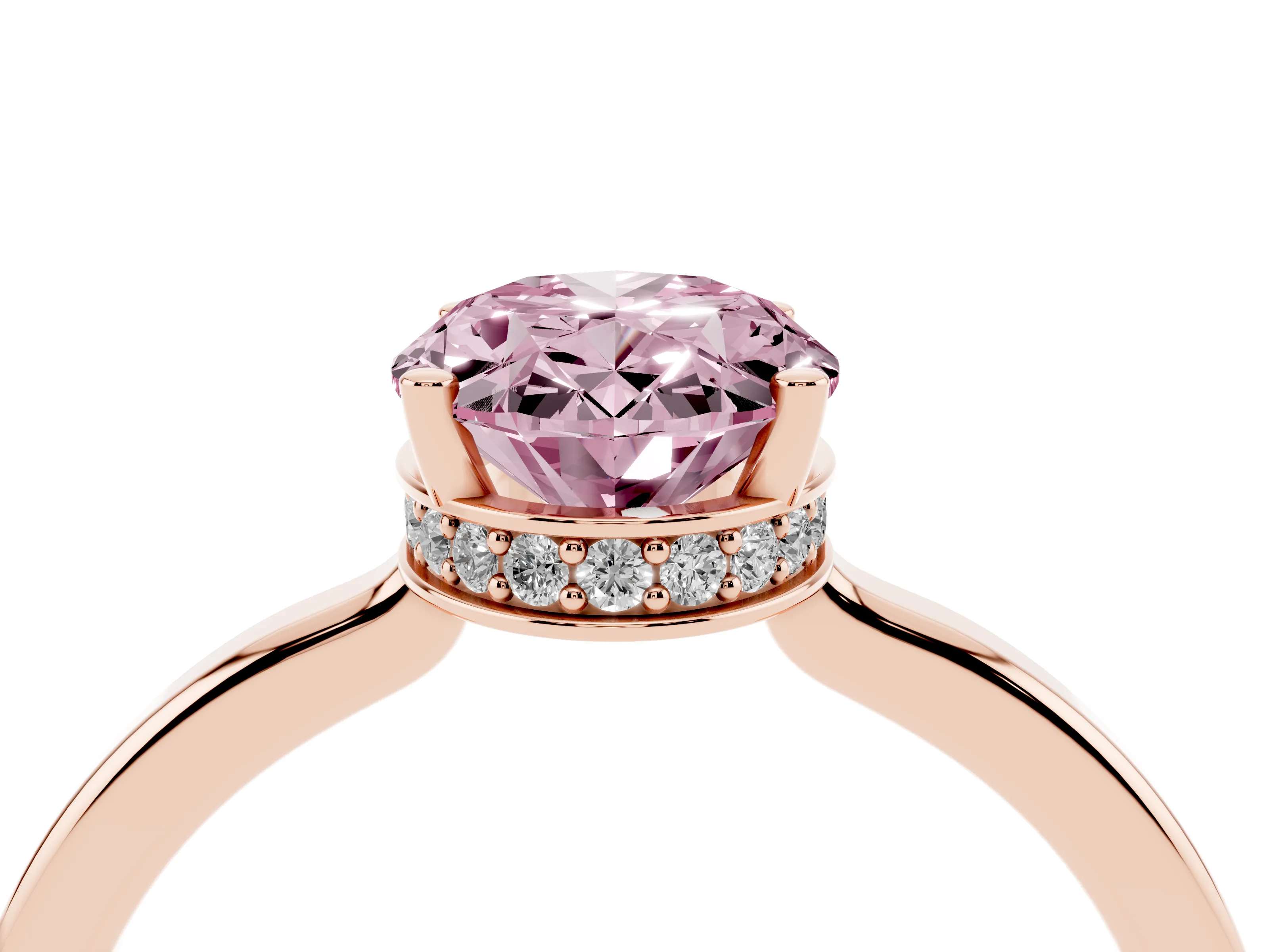 Fancy Pink Oval Cut Diamond Solitaire Engagement Ring Set in Rose gold with Prong Setting on a Plain Band