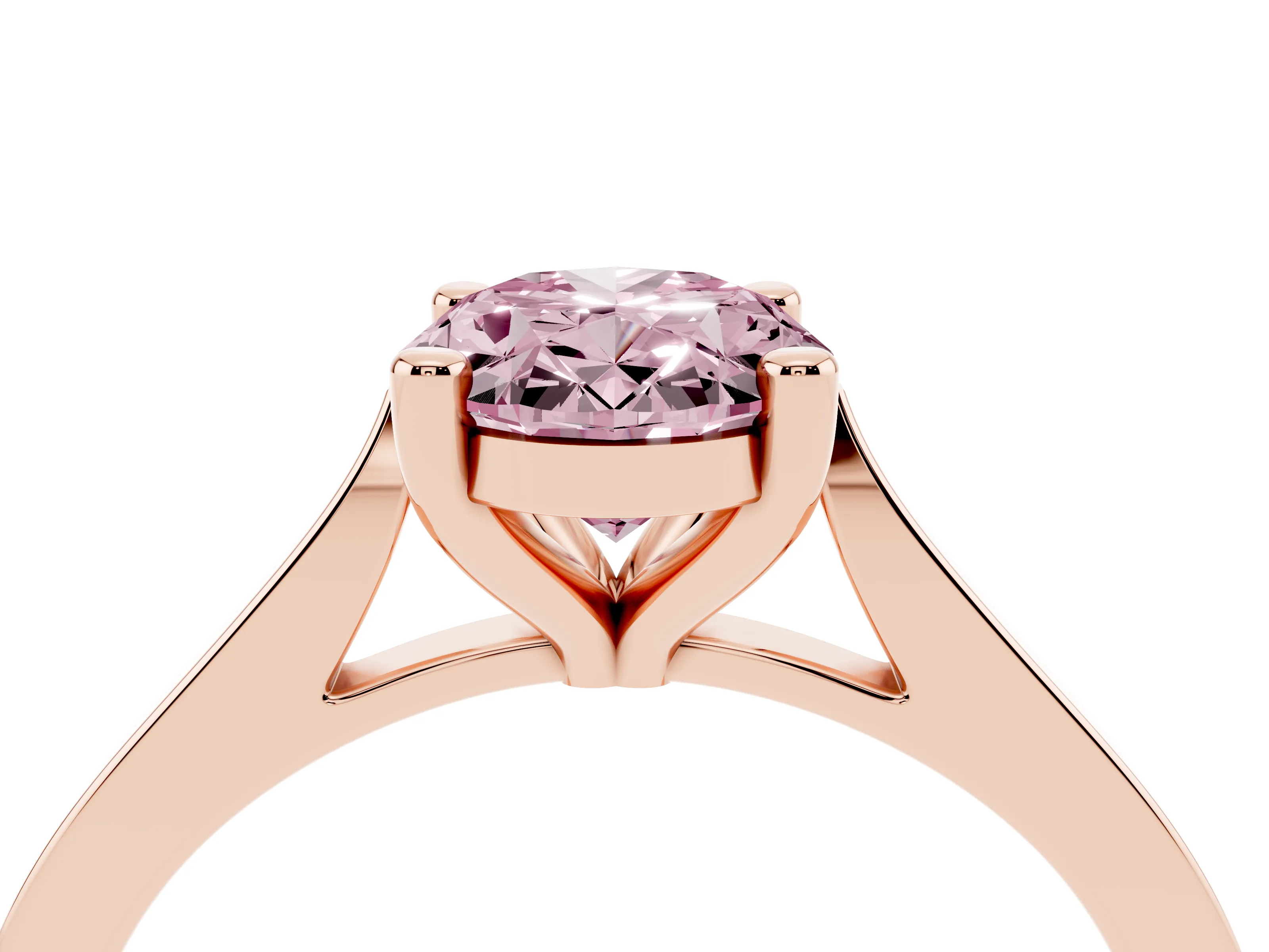 Fancy Pink Oval Cut Diamond Solitaire Ring Set in Rose gold with Prong Setting and Tapered Band