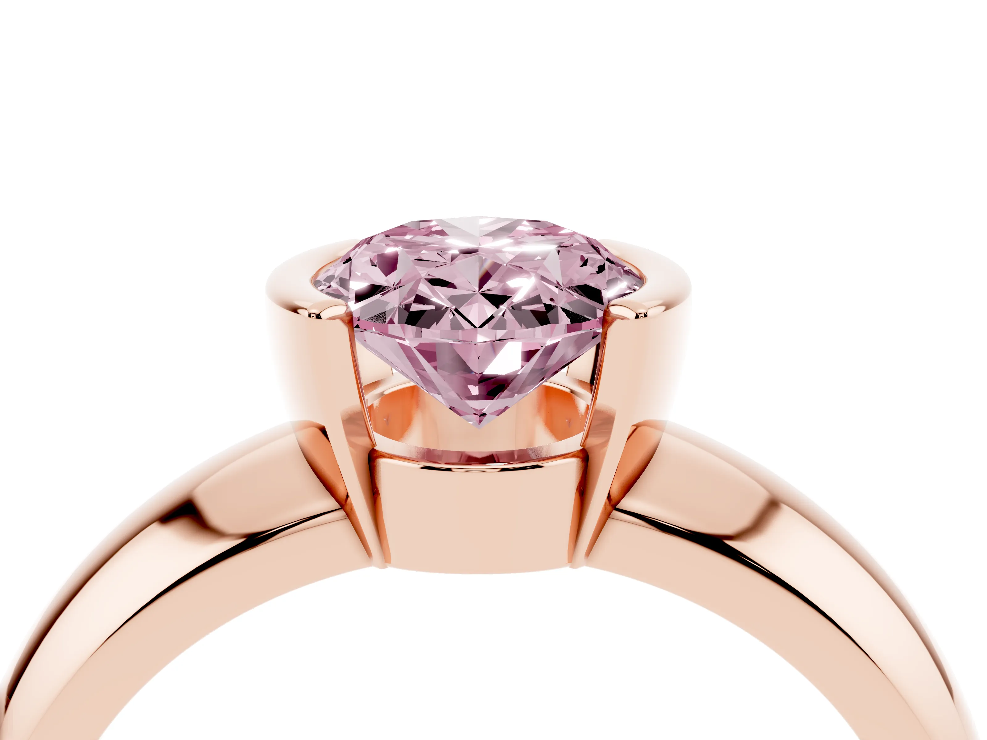 Fancy Pink Oval Cut Diamond Solitaire Tension Set Ring Set in Rose gold with Wide Band