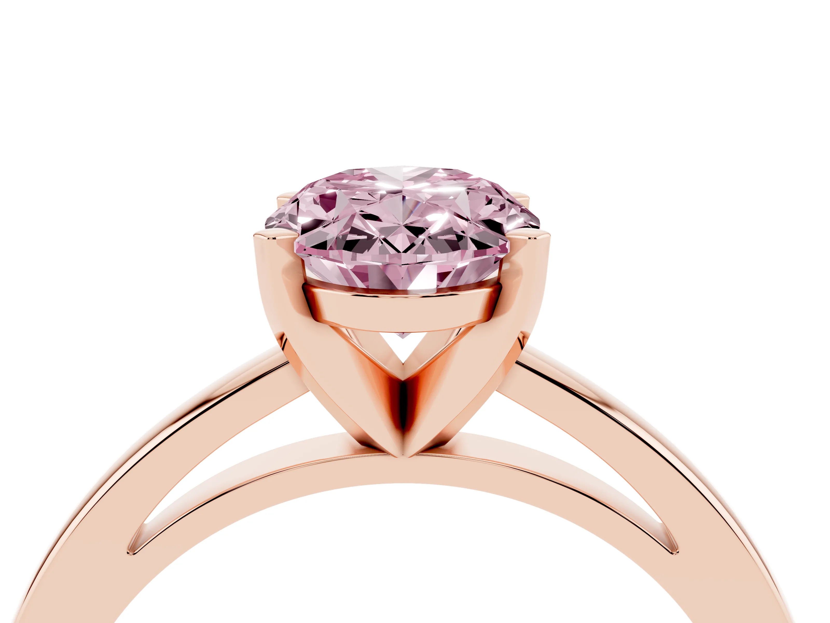 Fancy Pink Oval Cut Diamond Solitaire Engagement Ring Set in Rose gold with Prong Setting on a Classic Band