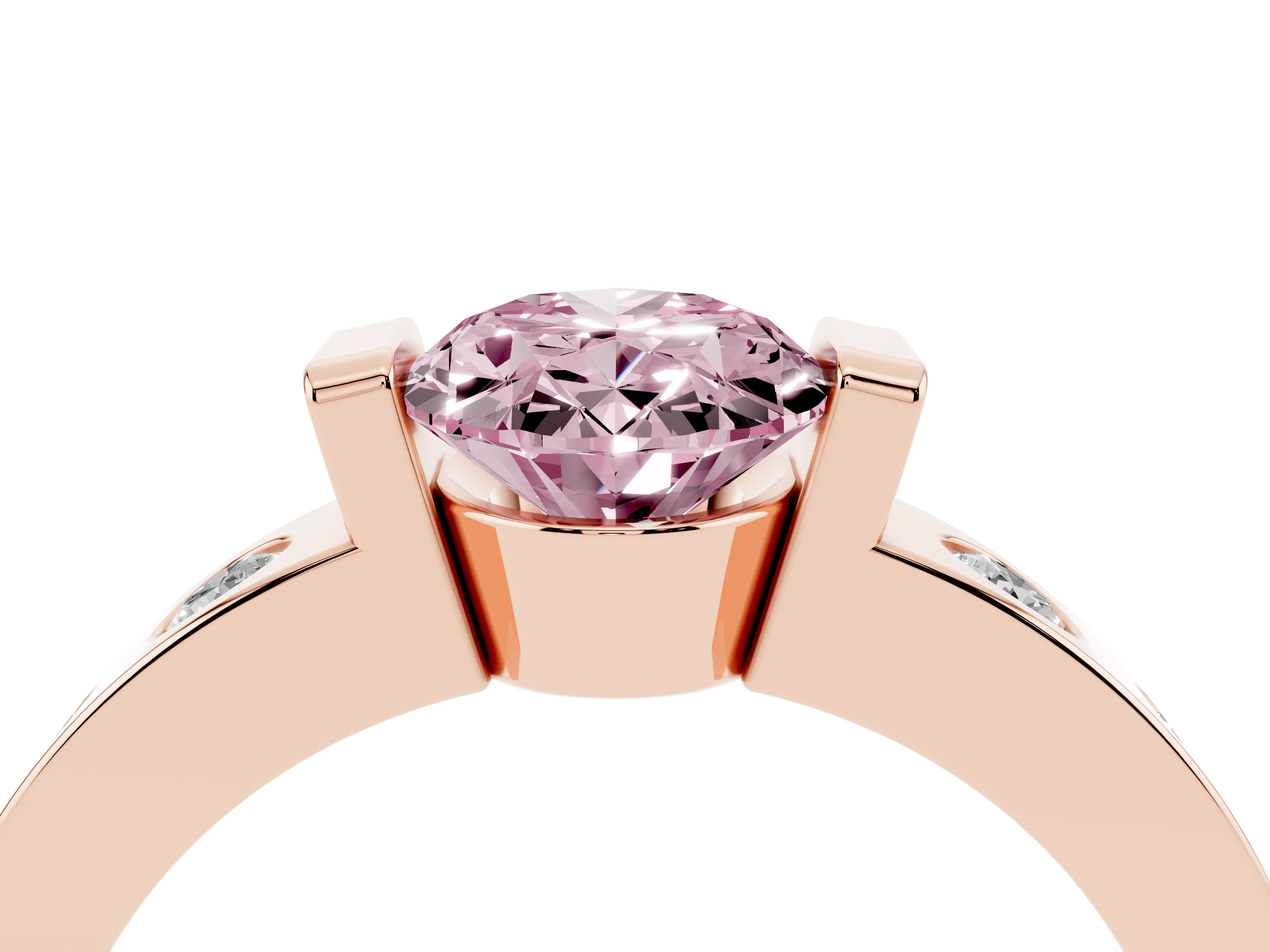 Fancy Pink Oval Cut Diamond Channel-Set Band Ring Set in Rose gold with Bezel Prong Setting