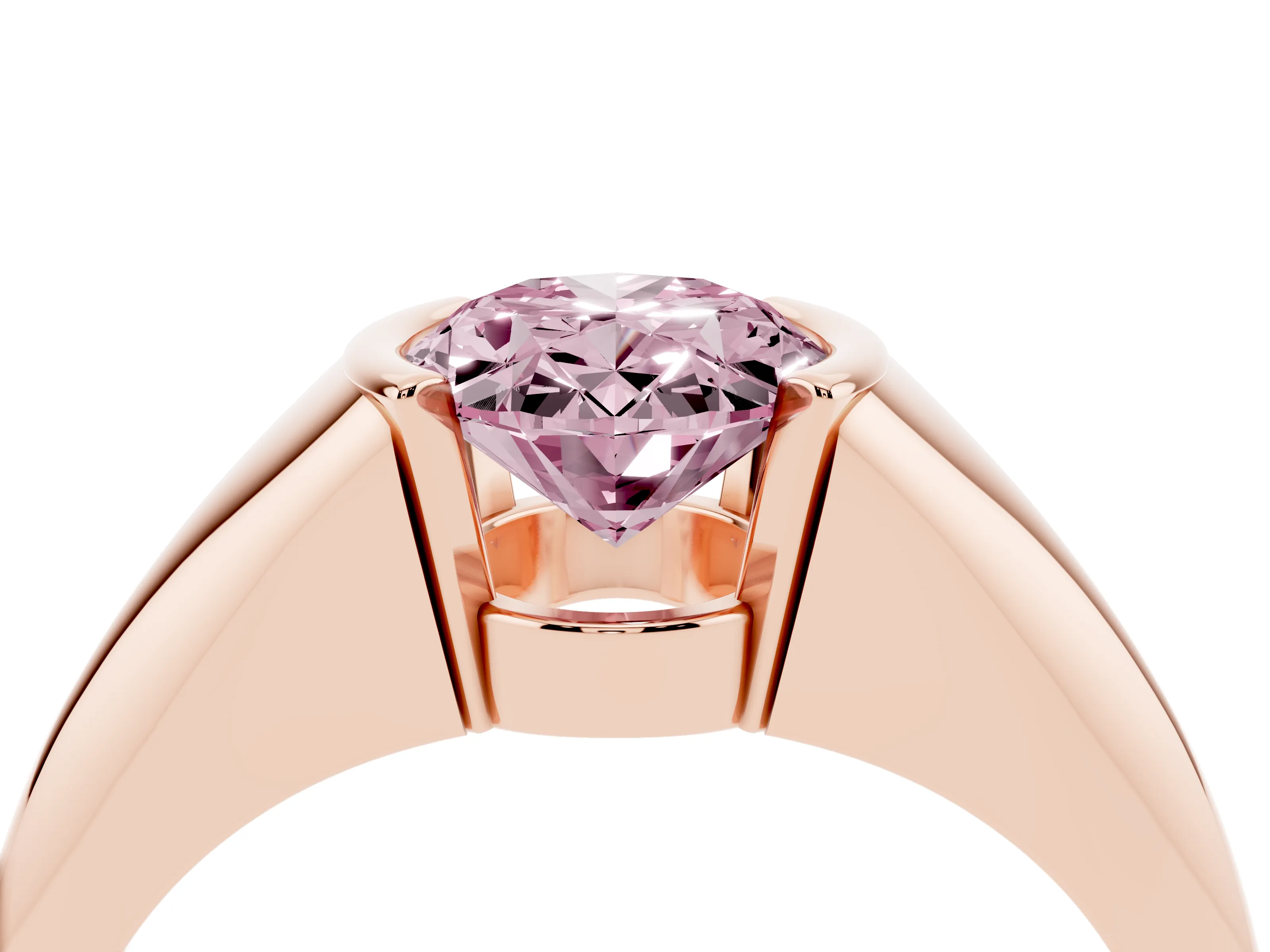 Fancy Pink Oval Cut Diamond Solitaire Tension Set Ring Set in Rose gold
