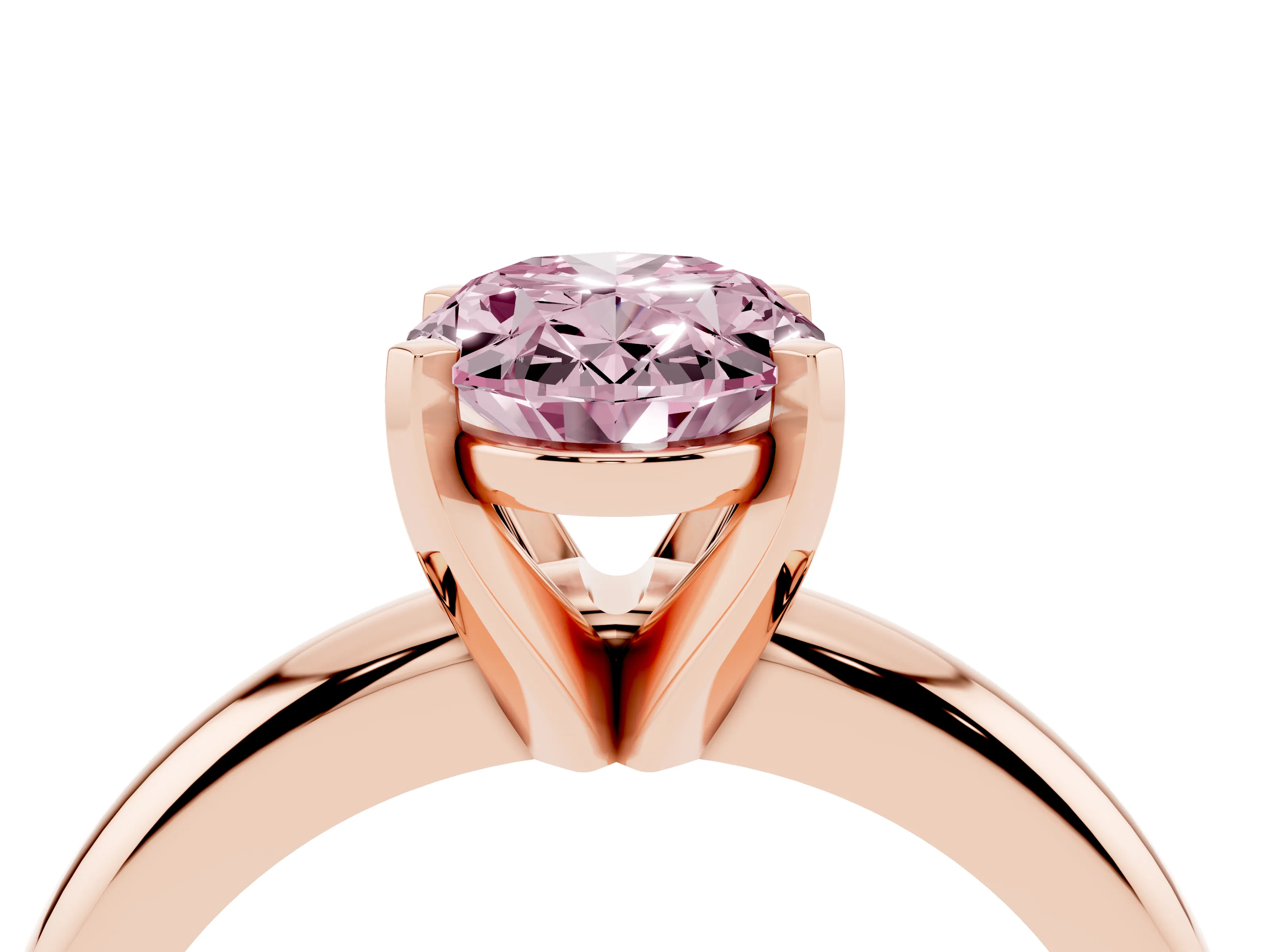 Fancy Pink Oval Cut Diamond Solitaire Engagement Ring Set in Rose gold with Round Band and Prong Setting