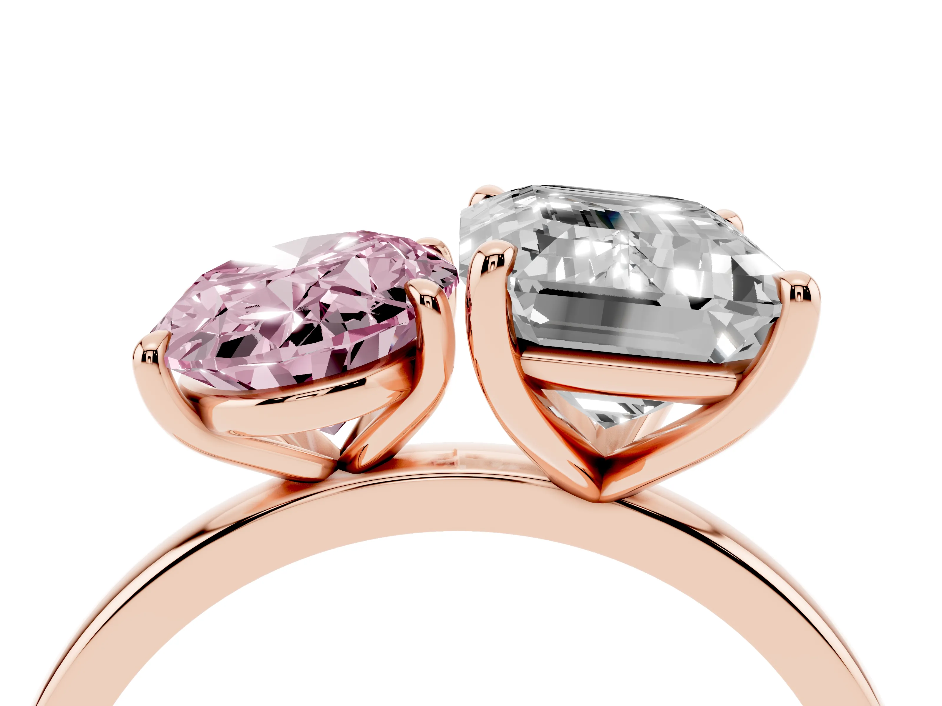 Fancy Pink Oval Cut and Emerald Cut Toi Moi Ring Set in Rose gold with Prong Setting