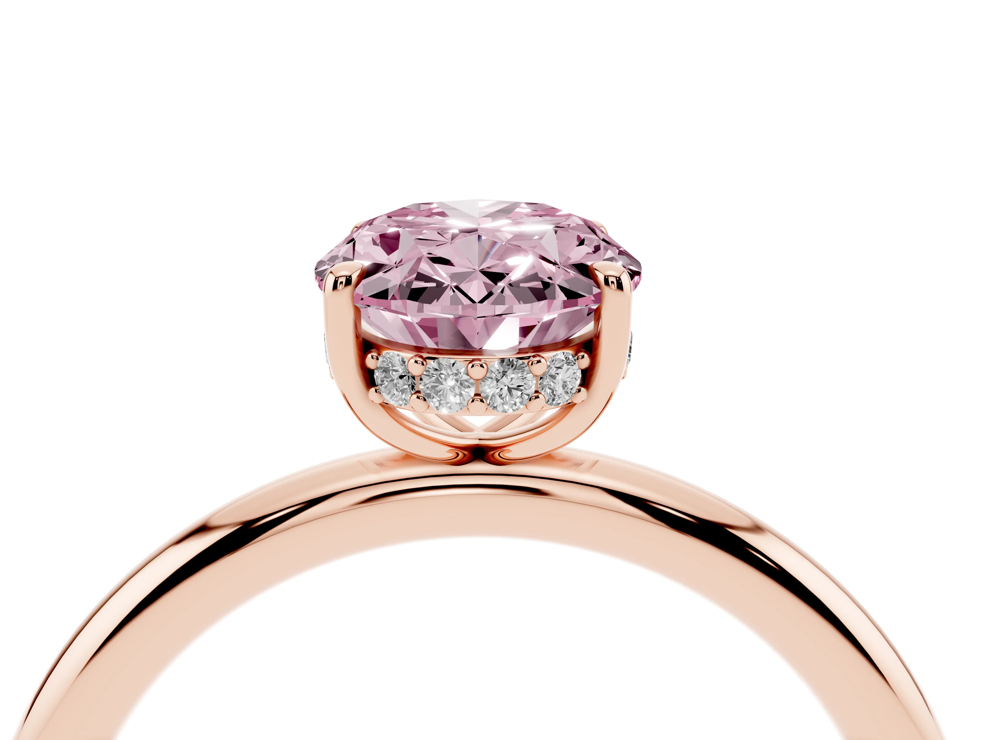 Fancy Pink Oval Cut Diamond Solitaire Ring Set in Rose gold with Thin Band and Prong Setting