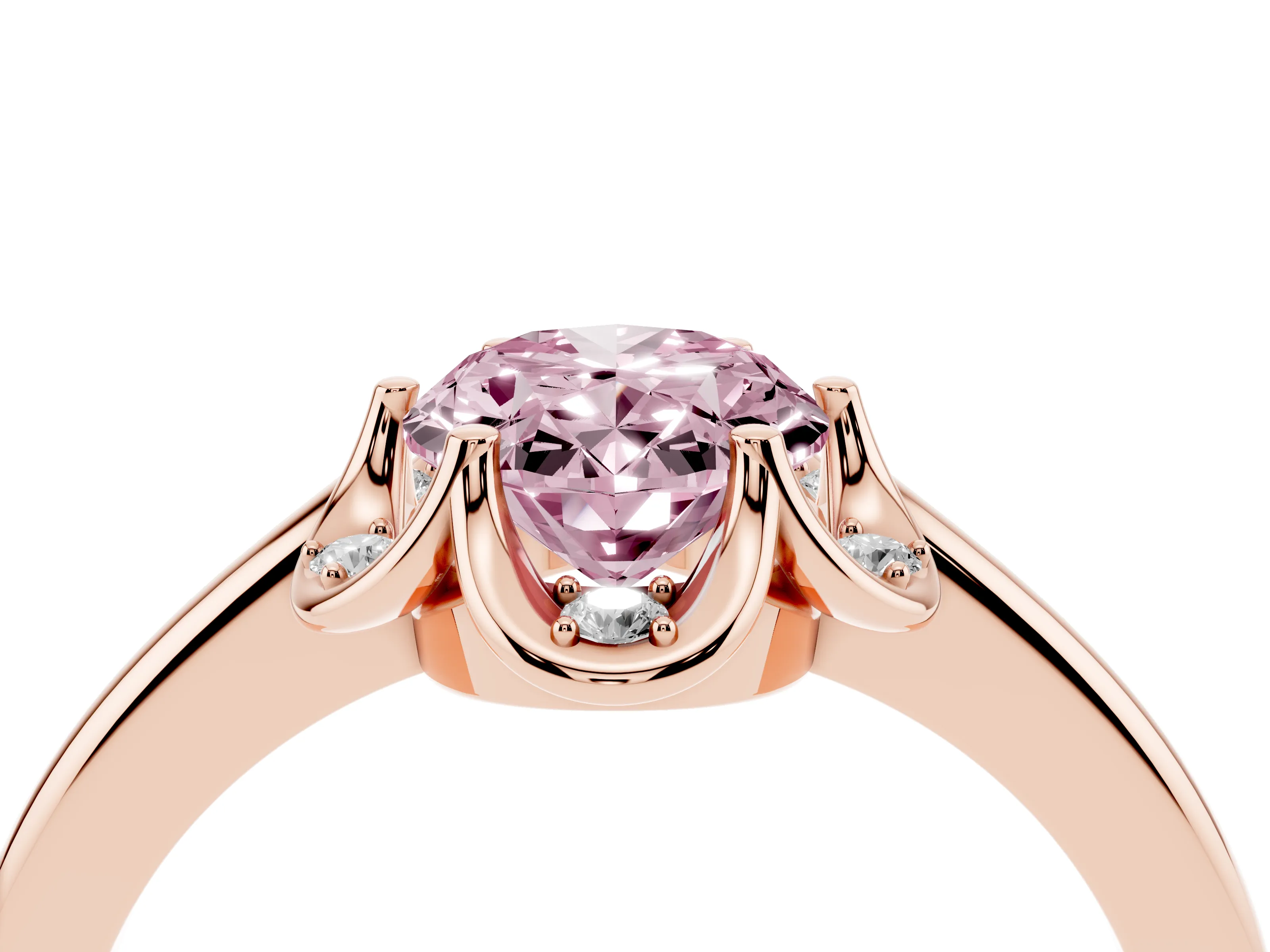 Fancy Pink Oval Cut Diamond Round Cluster Halo Ring Set in Rose gold with Solitaire Band and Prong Setting