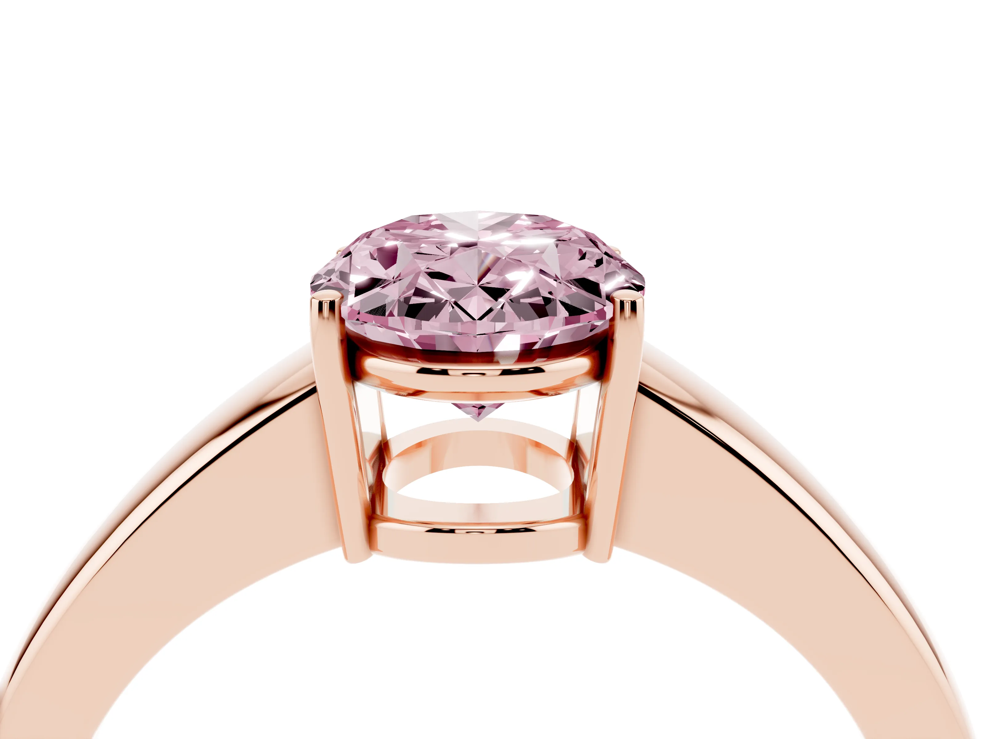 Fancy Pink Oval Cut Diamond Solitaire Ring Set in Rose gold with Tapered Band and Prong Setting