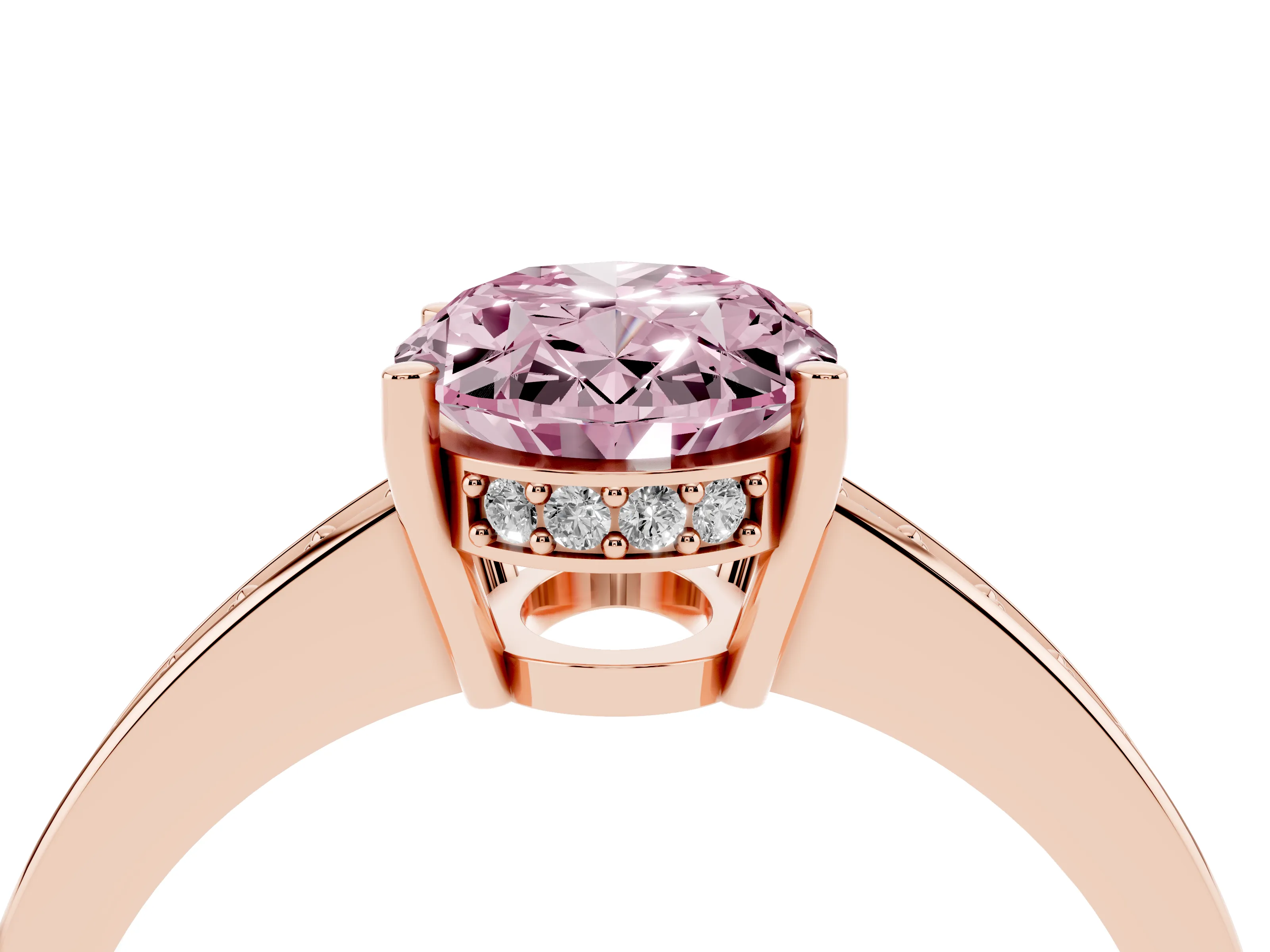 Fancy Pink Oval Cut Diamond Pavé Band Prong Set Solitaire Ring Set in Rose gold