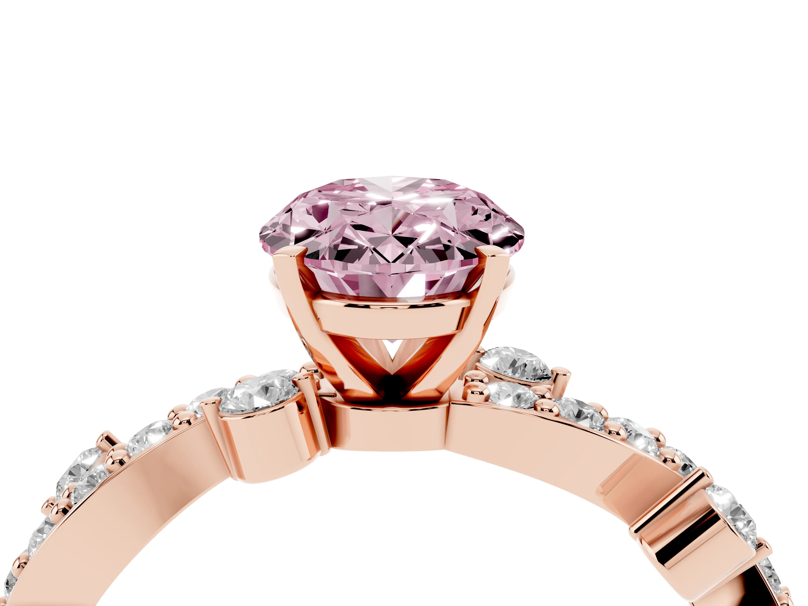 Fancy Pink Oval Cut Diamond Solitaire Twisted Band Set in Rose gold with Pavé Setting