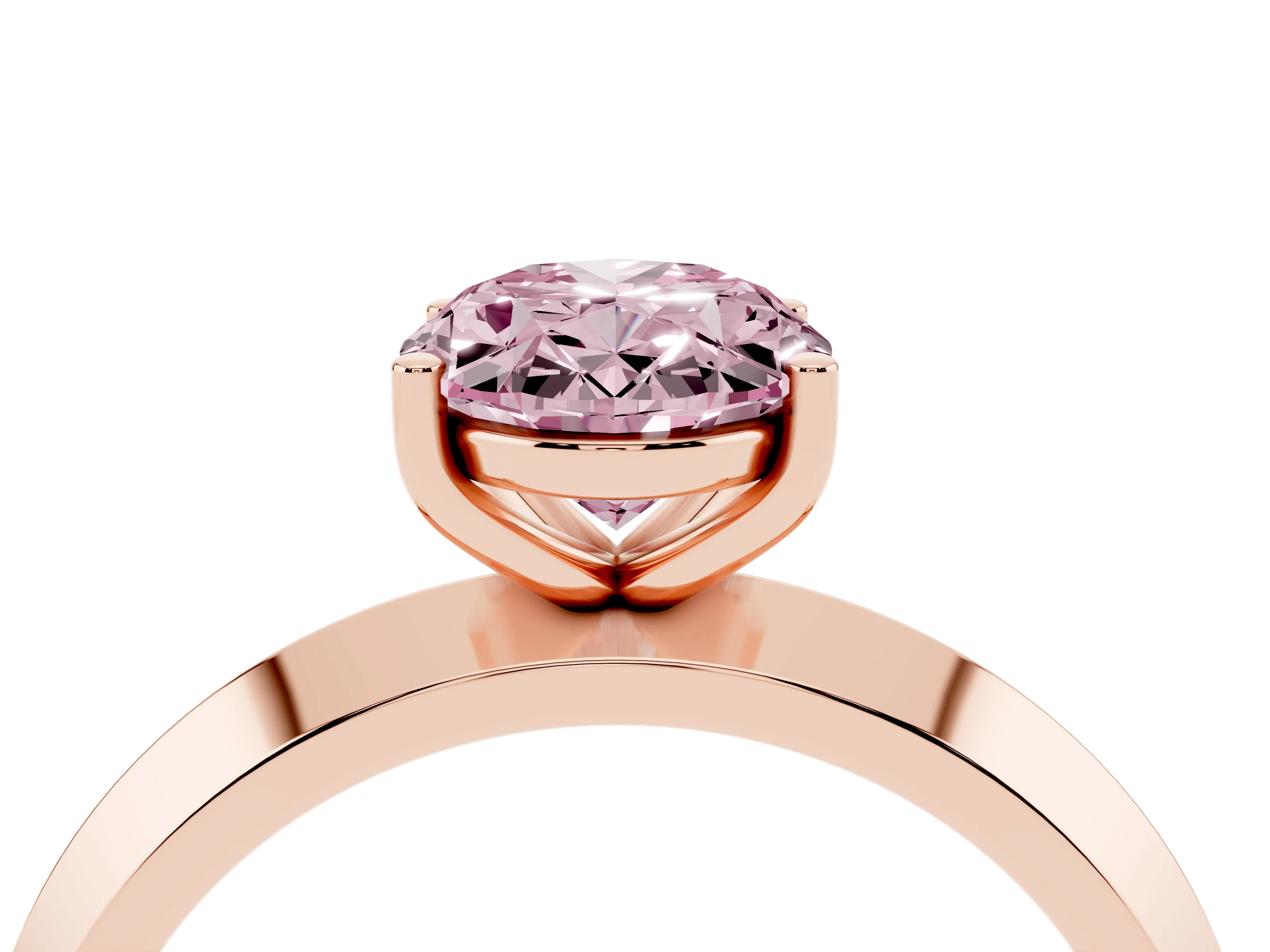 Fancy Pink Oval Cut Diamond Solitaire Engagement Ring Set in Rose gold with Flat Band and Prong Setting