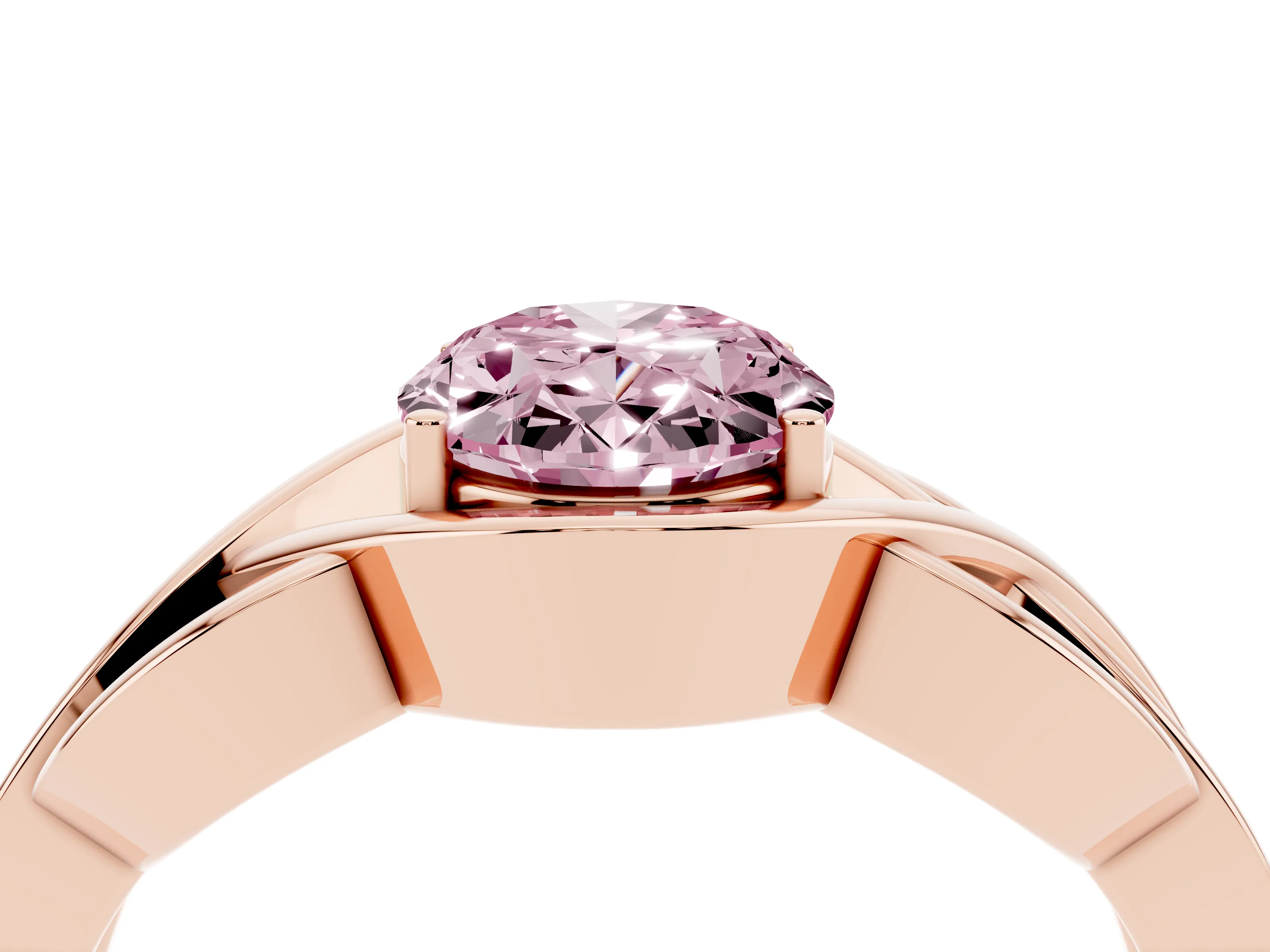 Fancy Pink Oval Cut Diamond Solitaire Ring Set in Rose gold with Intertwined Band