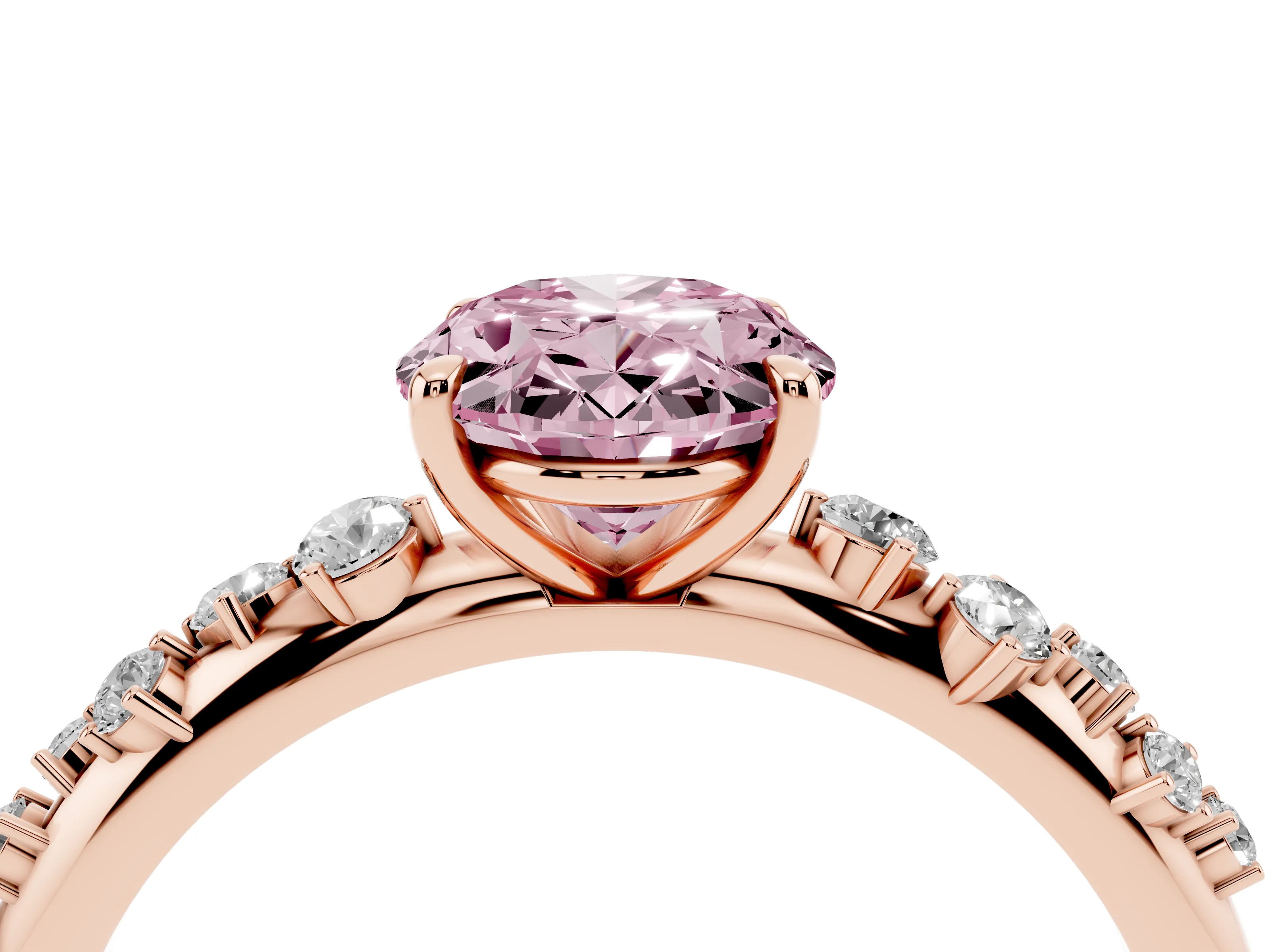 Fancy Pink Oval Cut Diamond Cluster Solitaire Ring Set in Rose gold with Prong Setting