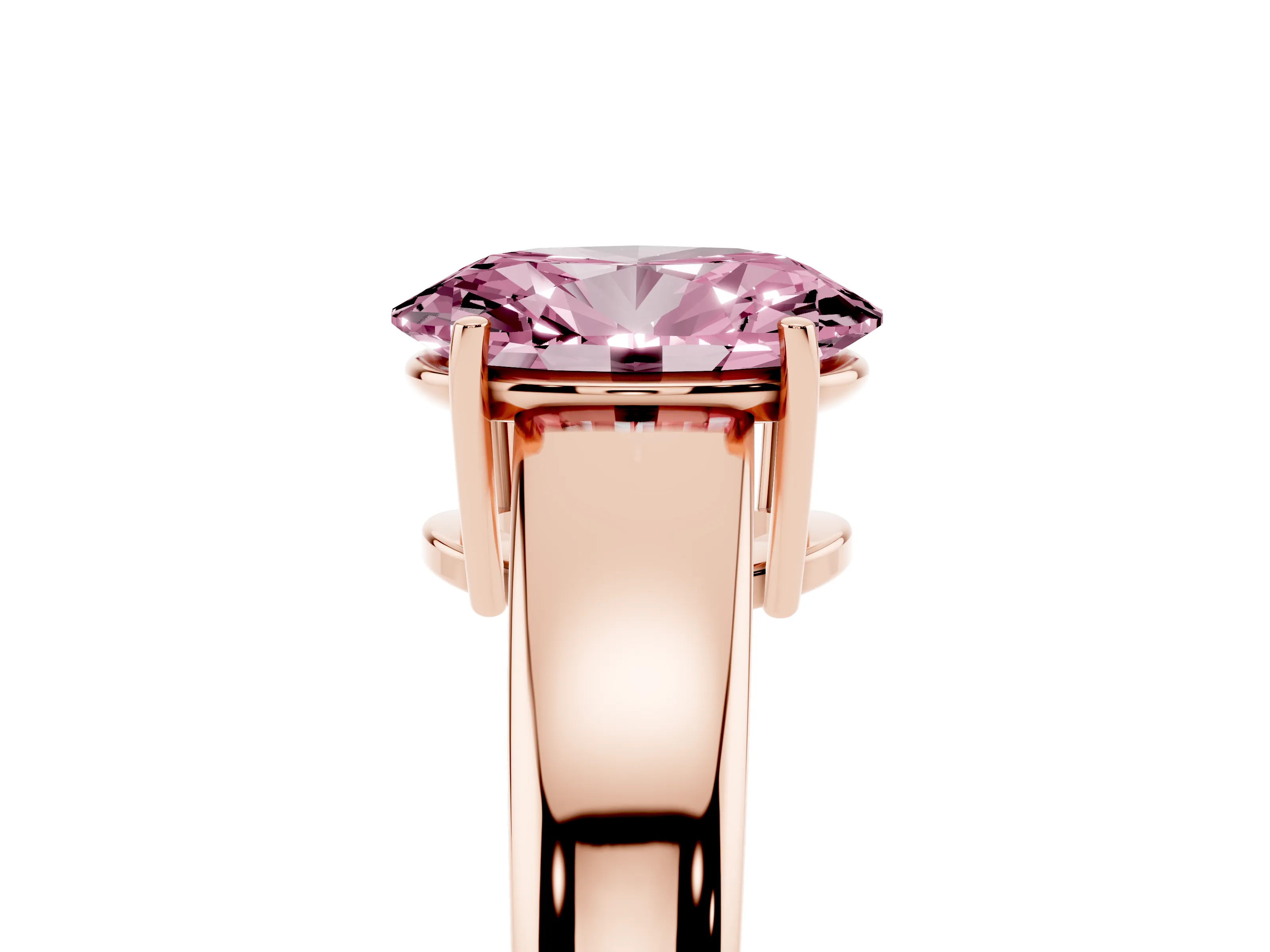 Fancy Pink Oval Cut Diamond Solitaire Ring Set in Rose gold with Tapered Band and Prong Setting