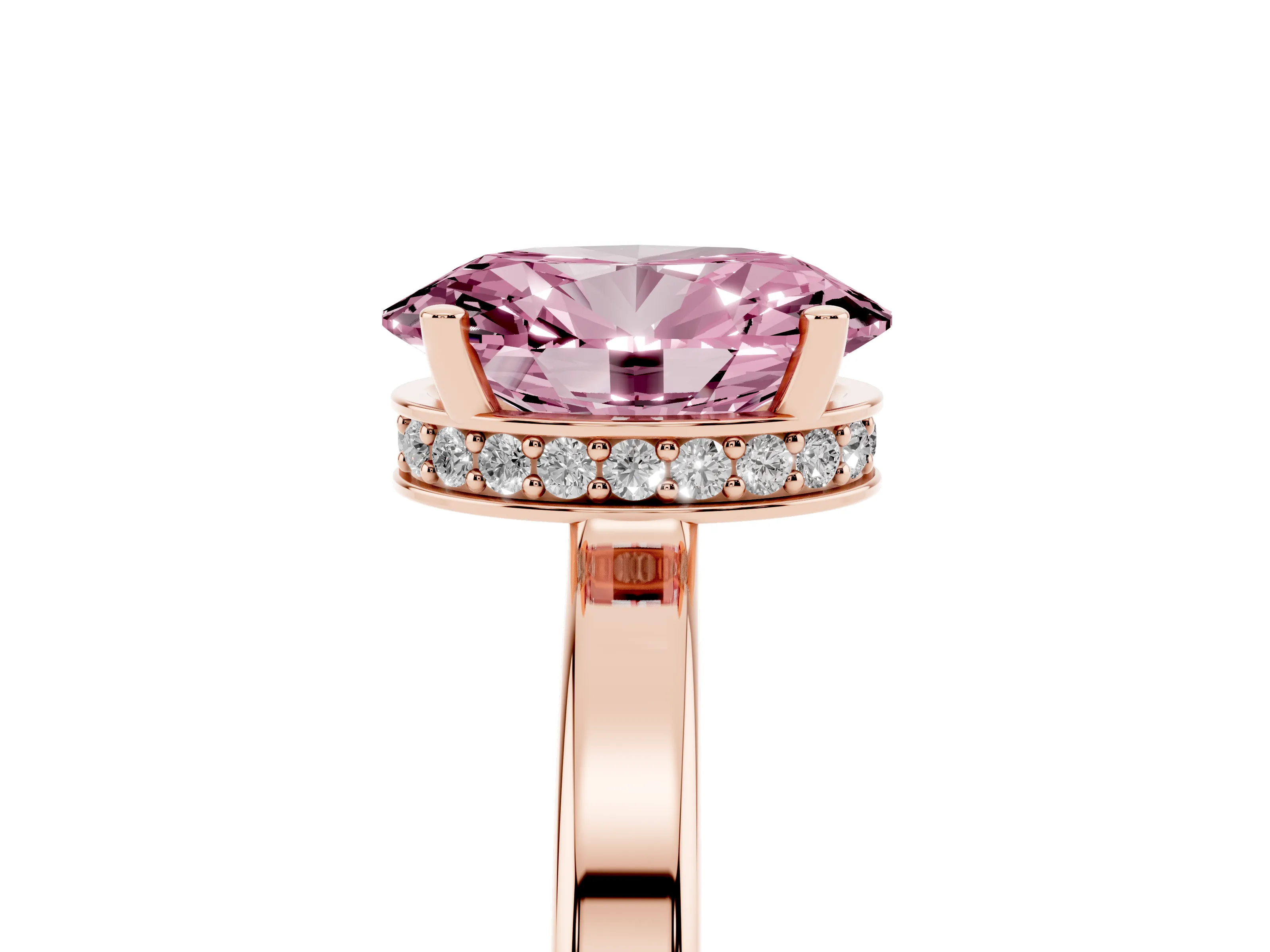 Fancy Pink Oval Cut Diamond Solitaire Engagement Ring Set in Rose gold with Prong Setting on a Plain Band