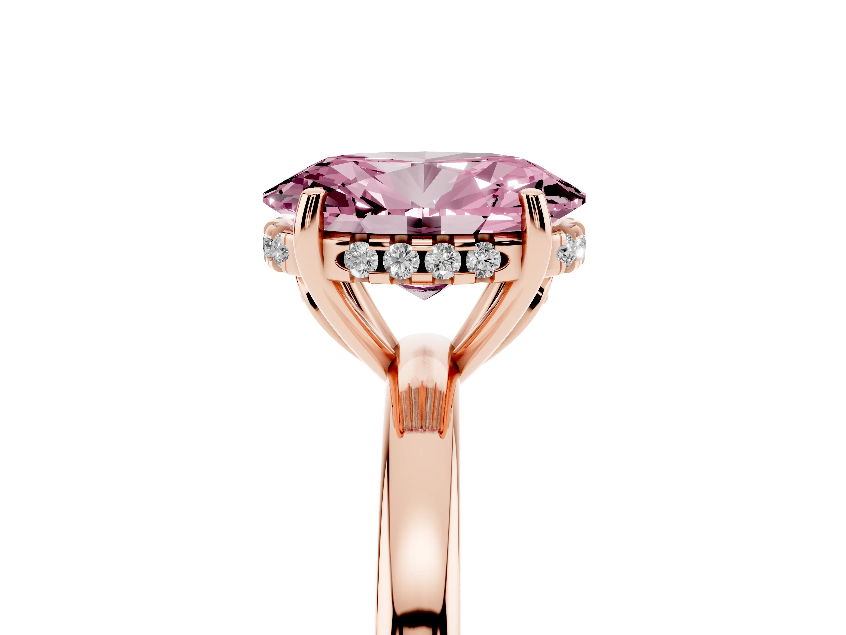 Fancy Pink Oval Cut Diamond Solitaire Ring Set in Rose gold with Plain Band and Prong Setting