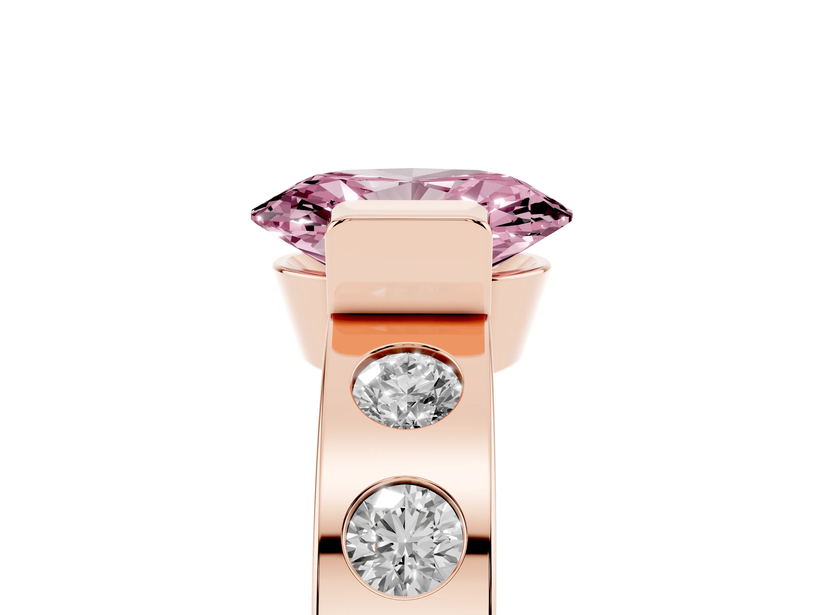 Fancy Pink Oval Cut Diamond Channel-Set Band Ring Set in Rose gold with Bezel Prong Setting