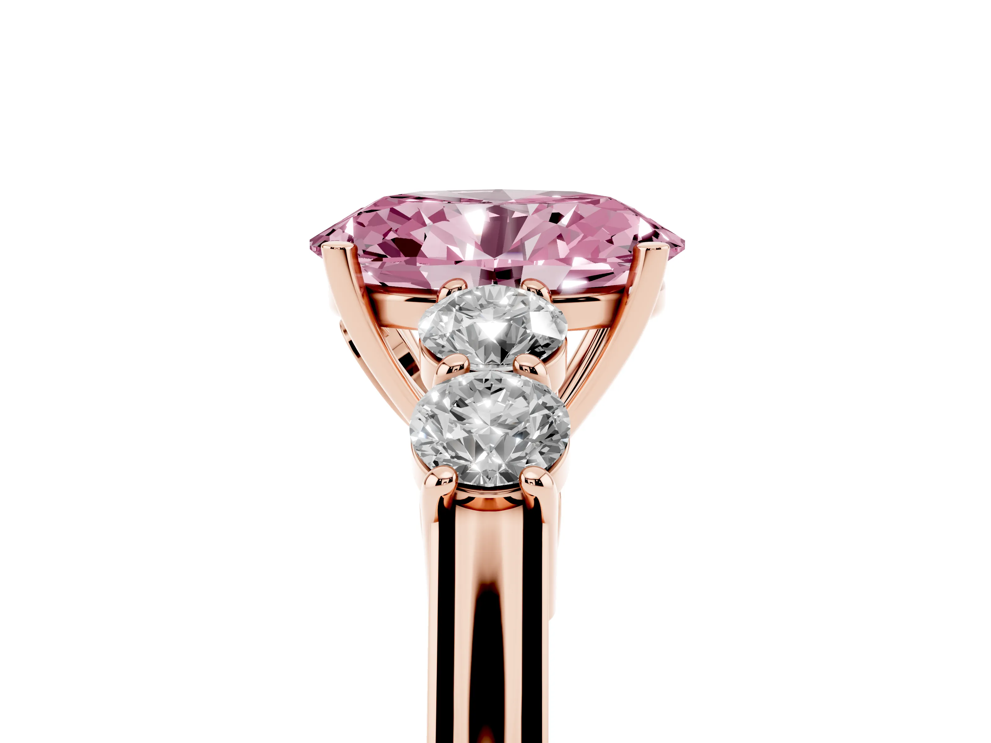 Fancy Pink Oval Cut Diamond Five-Stone Prong Set Band Ring Set in Rose gold with Polished Band