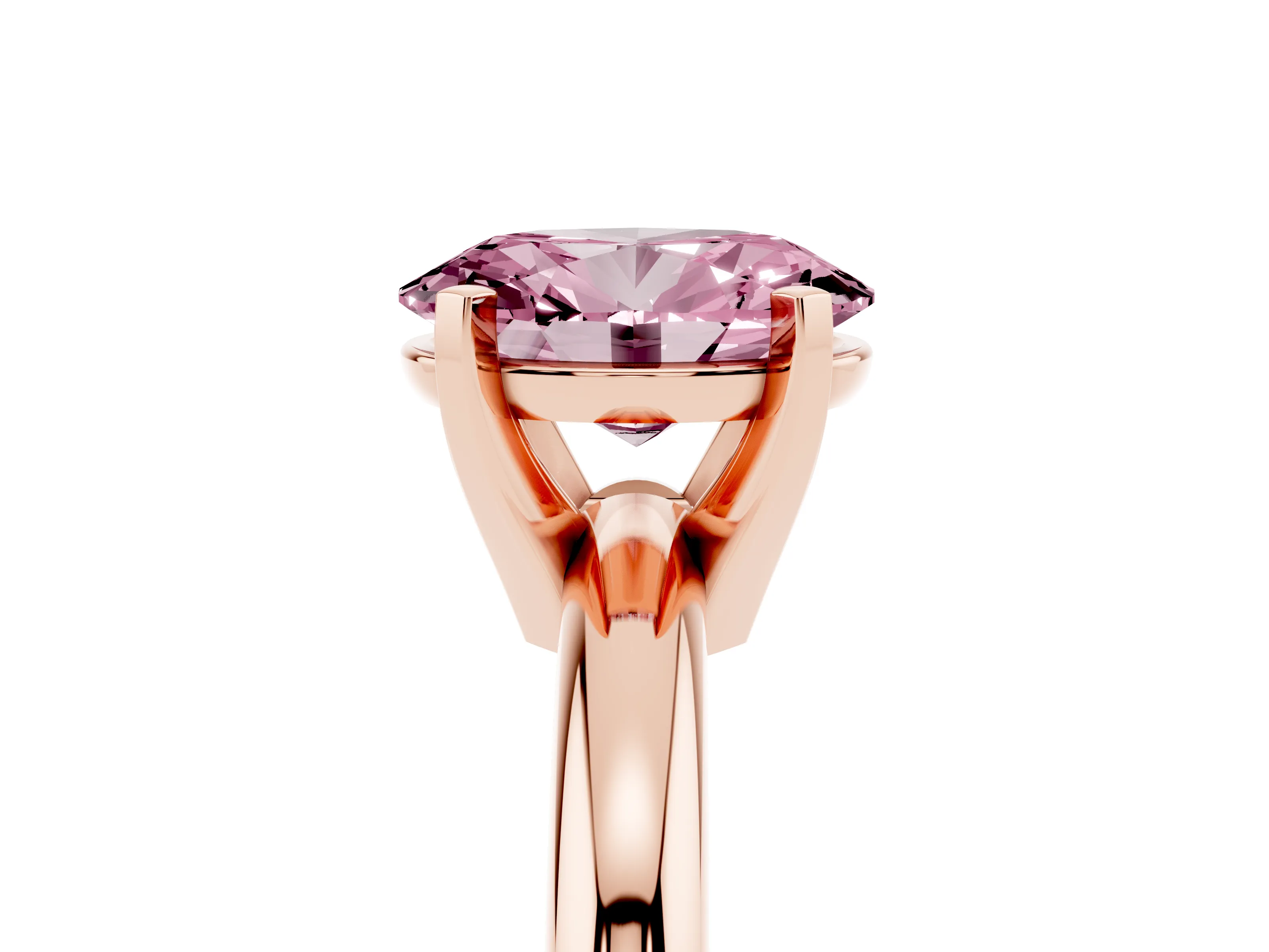Fancy Pink Oval Cut Diamond Solitaire Engagement Ring Set in Rose gold with Round Band and Prong Setting