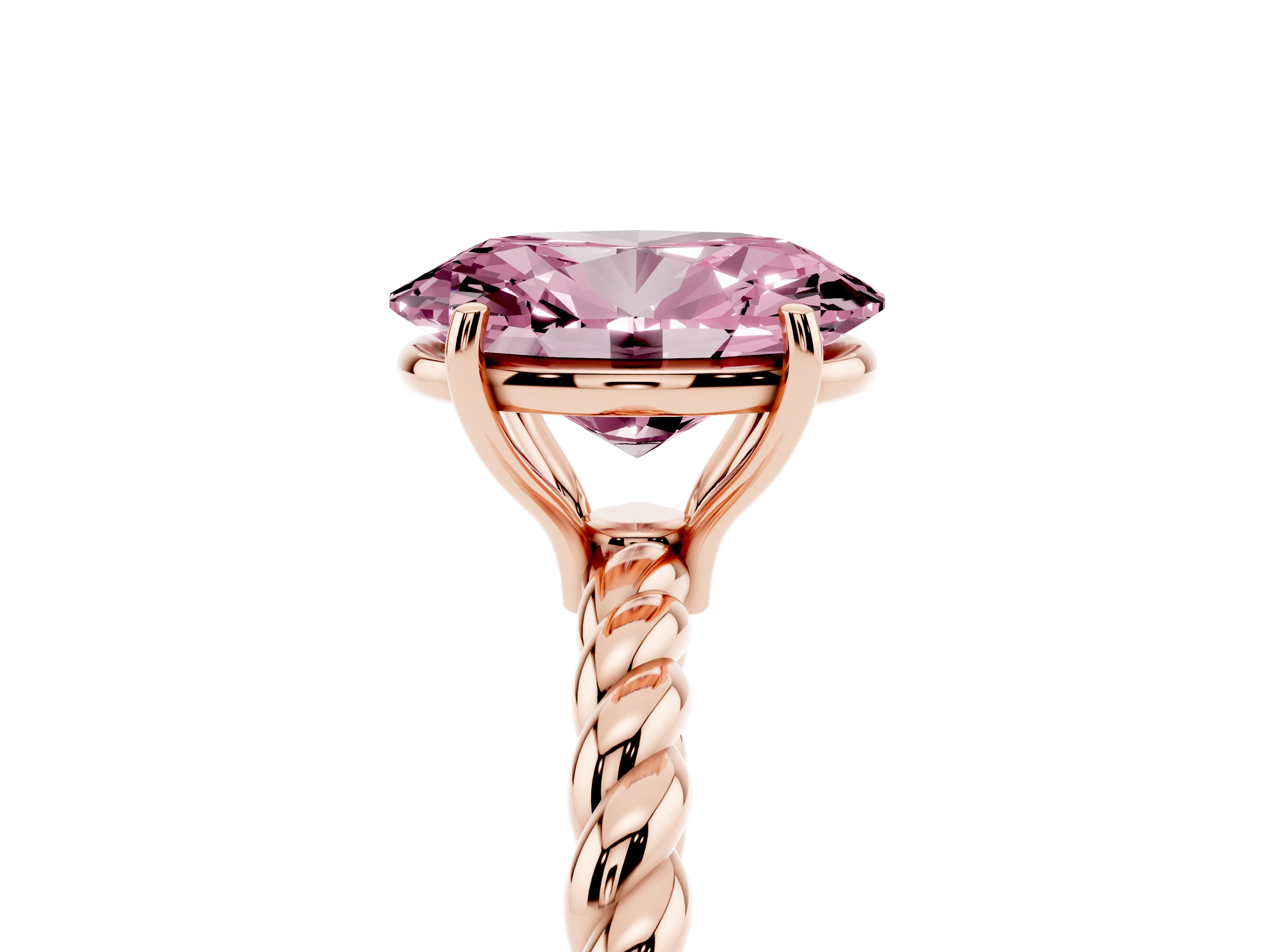 Fancy Pink Oval Cut Diamond Solitaire Twisted Band Ring Set in Rose gold with Prong Solitaire Setting