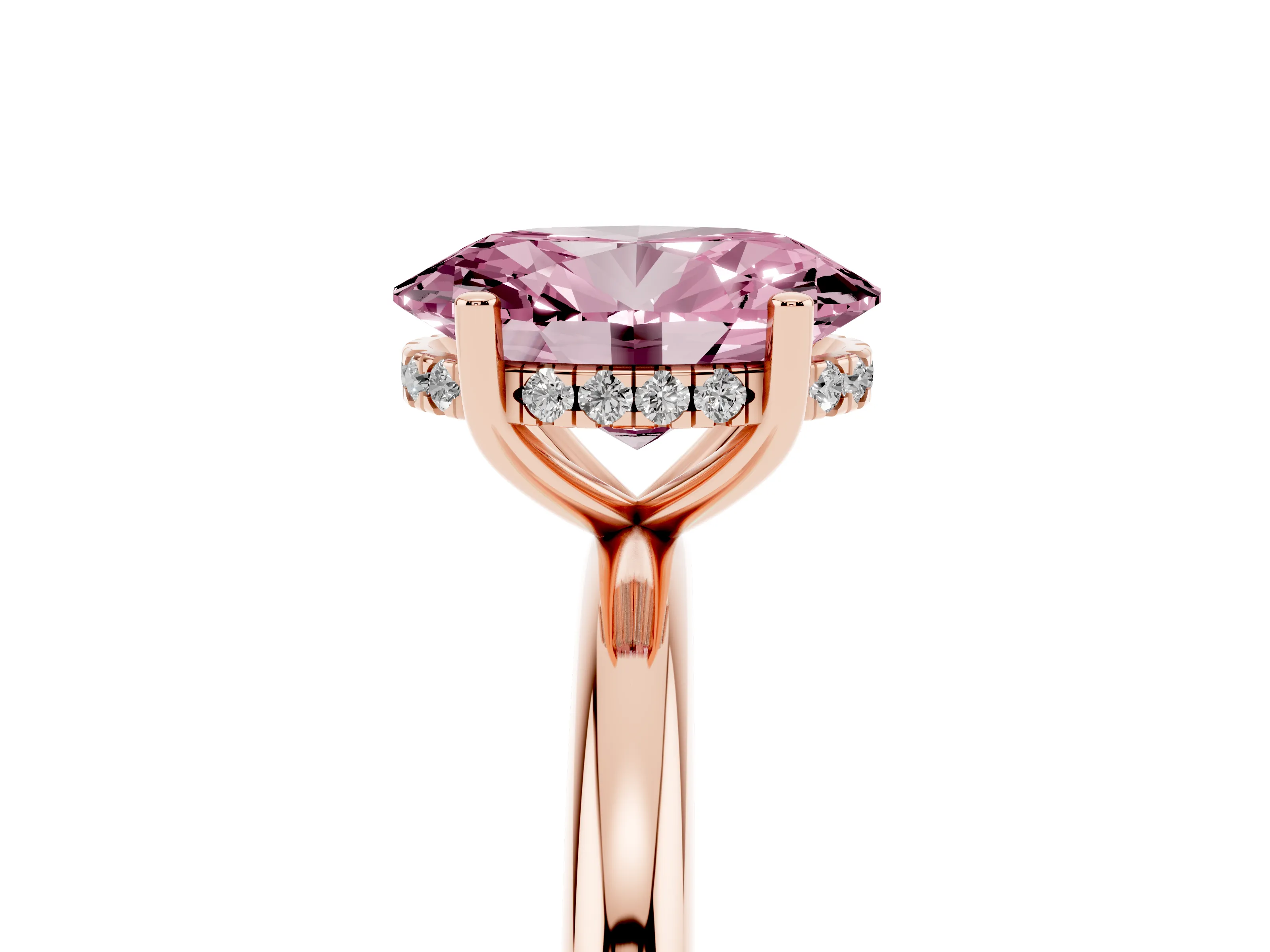 Fancy Pink Oval Cut Diamond Solitaire Engagement Ring Set in Rose gold with Prong Setting and Polished Band
