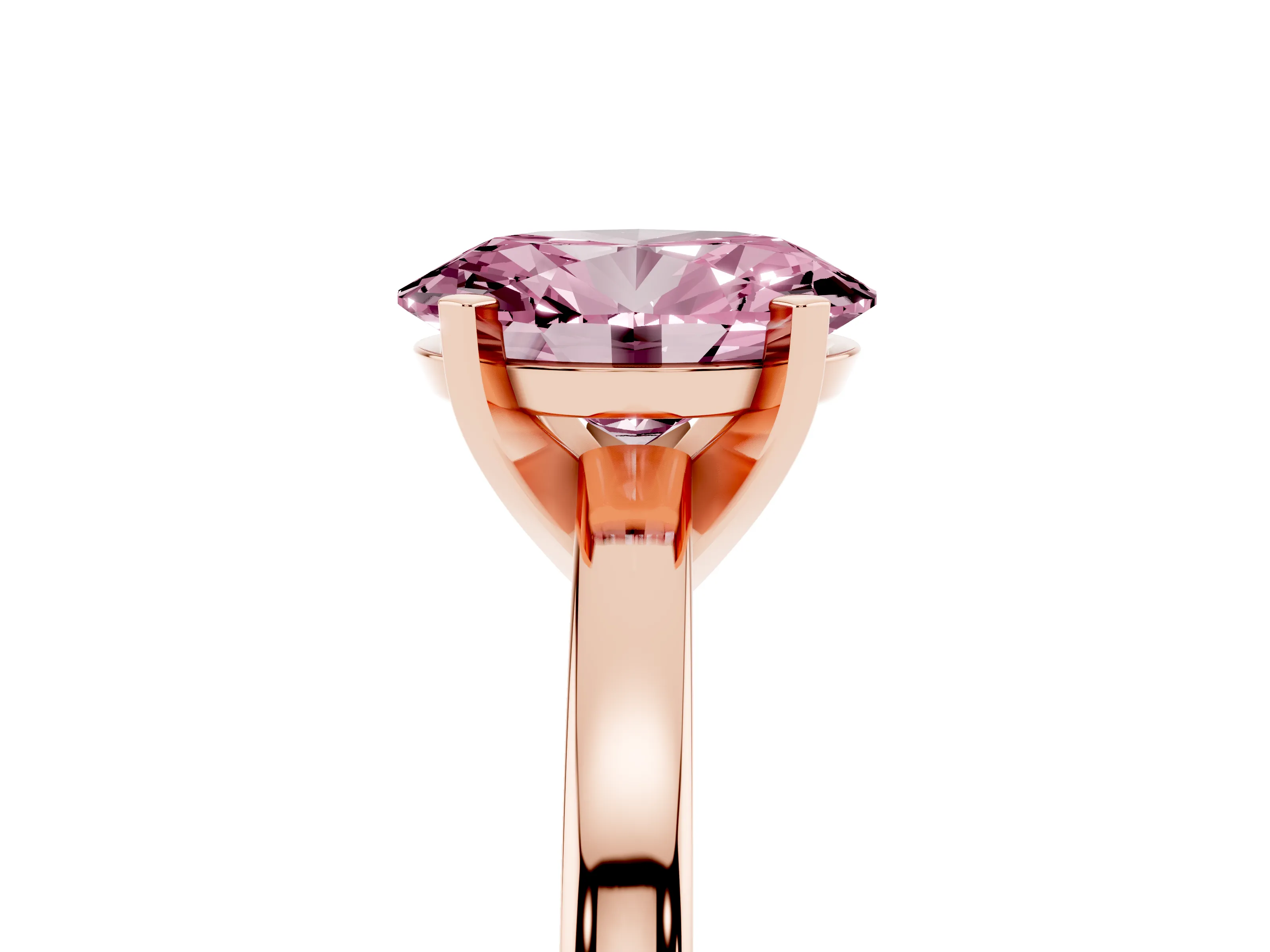Fancy Pink Oval Cut Diamond Solitaire Engagement Ring Set in Rose gold with Prong Setting on a Classic Band