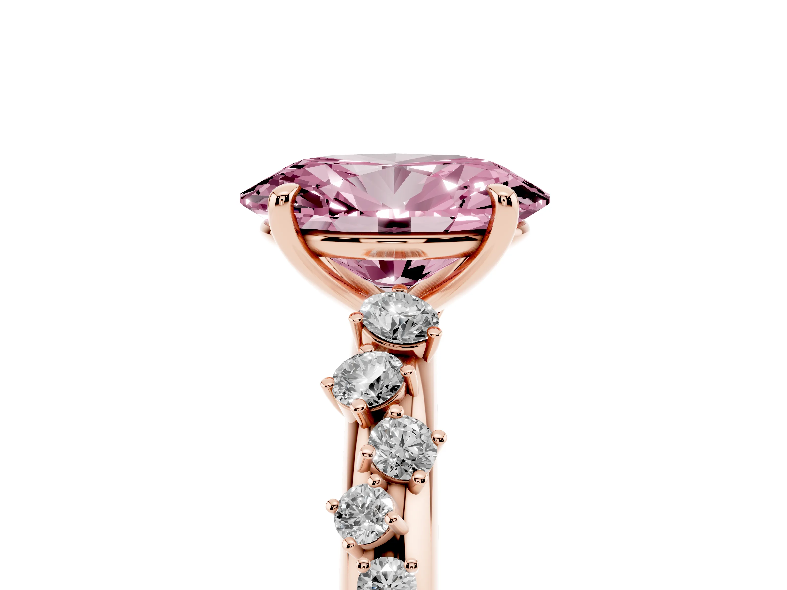 Fancy Pink Oval Cut Diamond Cluster Solitaire Ring Set in Rose gold with Prong Setting