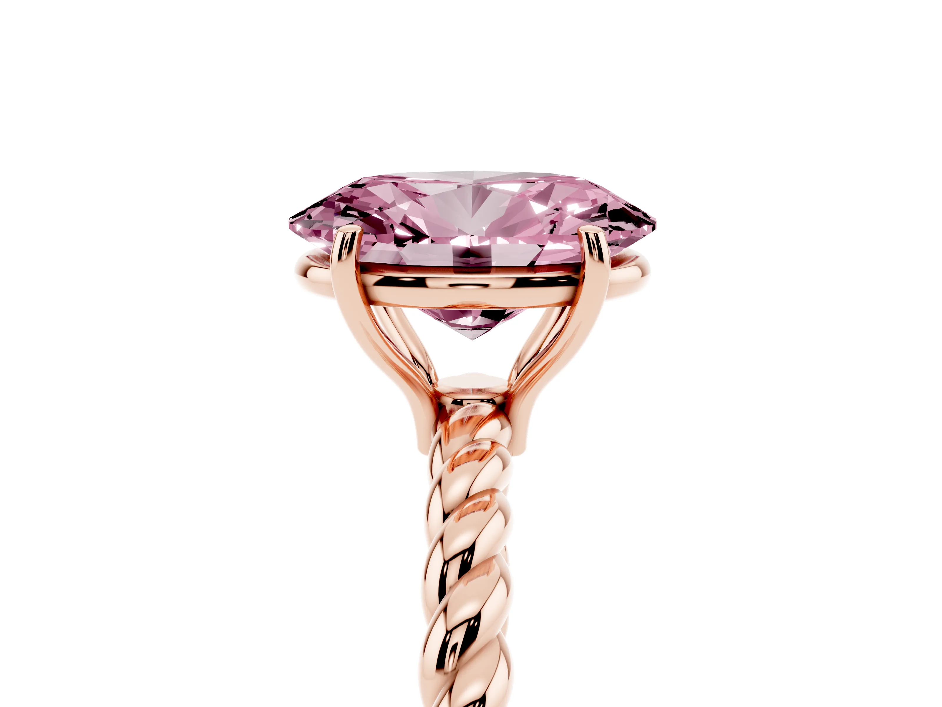 Fancy Pink Oval Cut Diamond Solitaire Ring Set in Rose gold with Twist Band and Prong Setting