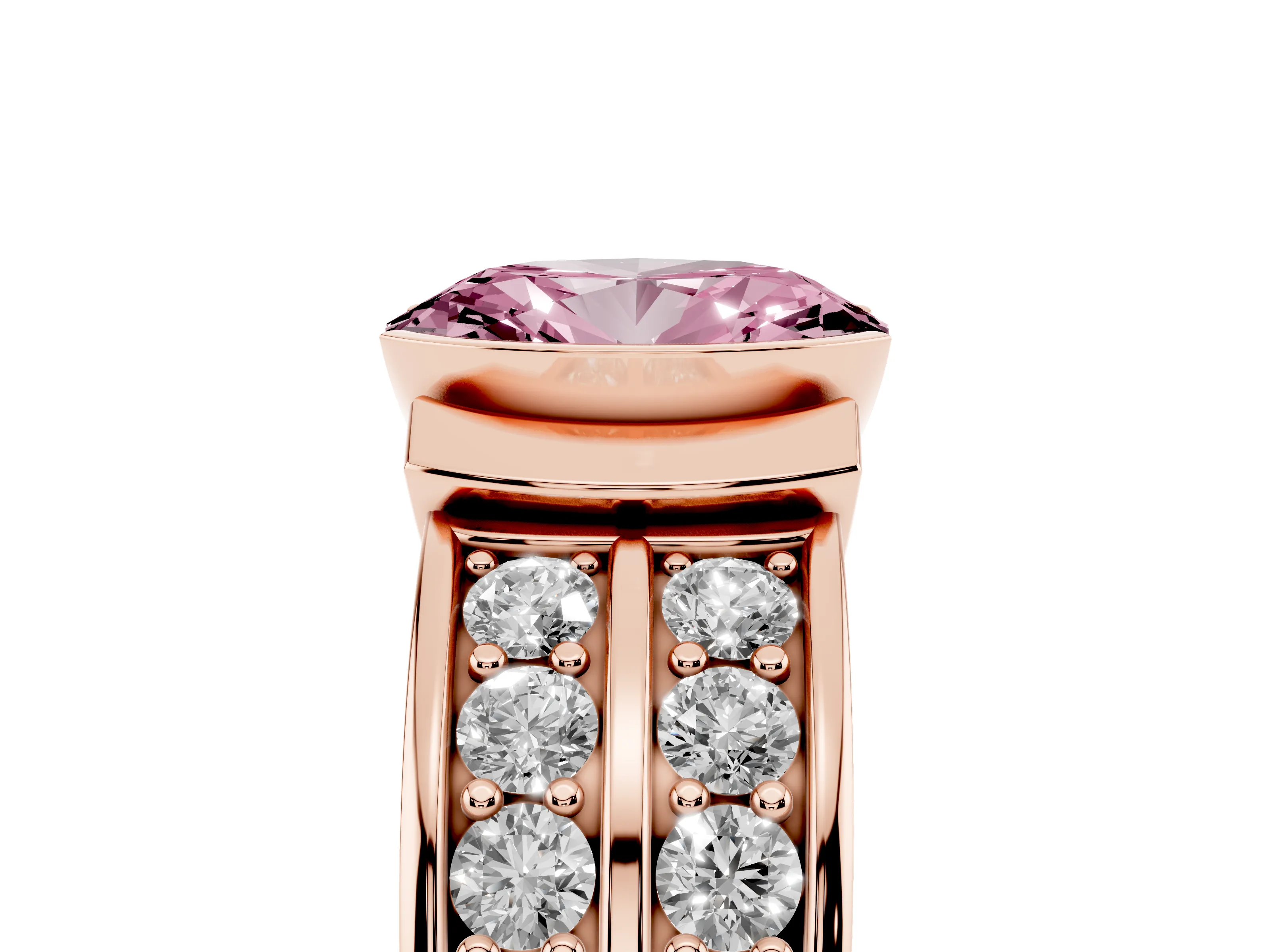 Fancy Pink Oval Cut Diamond Wide Channel Set Band Ring Set in Rose gold with Bezel Setting