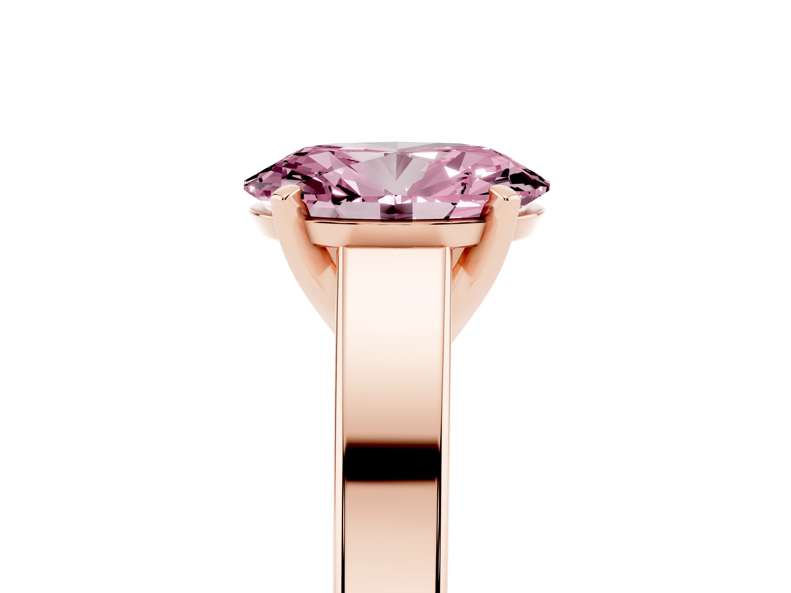 Fancy Pink Oval Cut Diamond Solitaire Engagement Ring Set in Rose gold with Prong Setting and Tapered Band