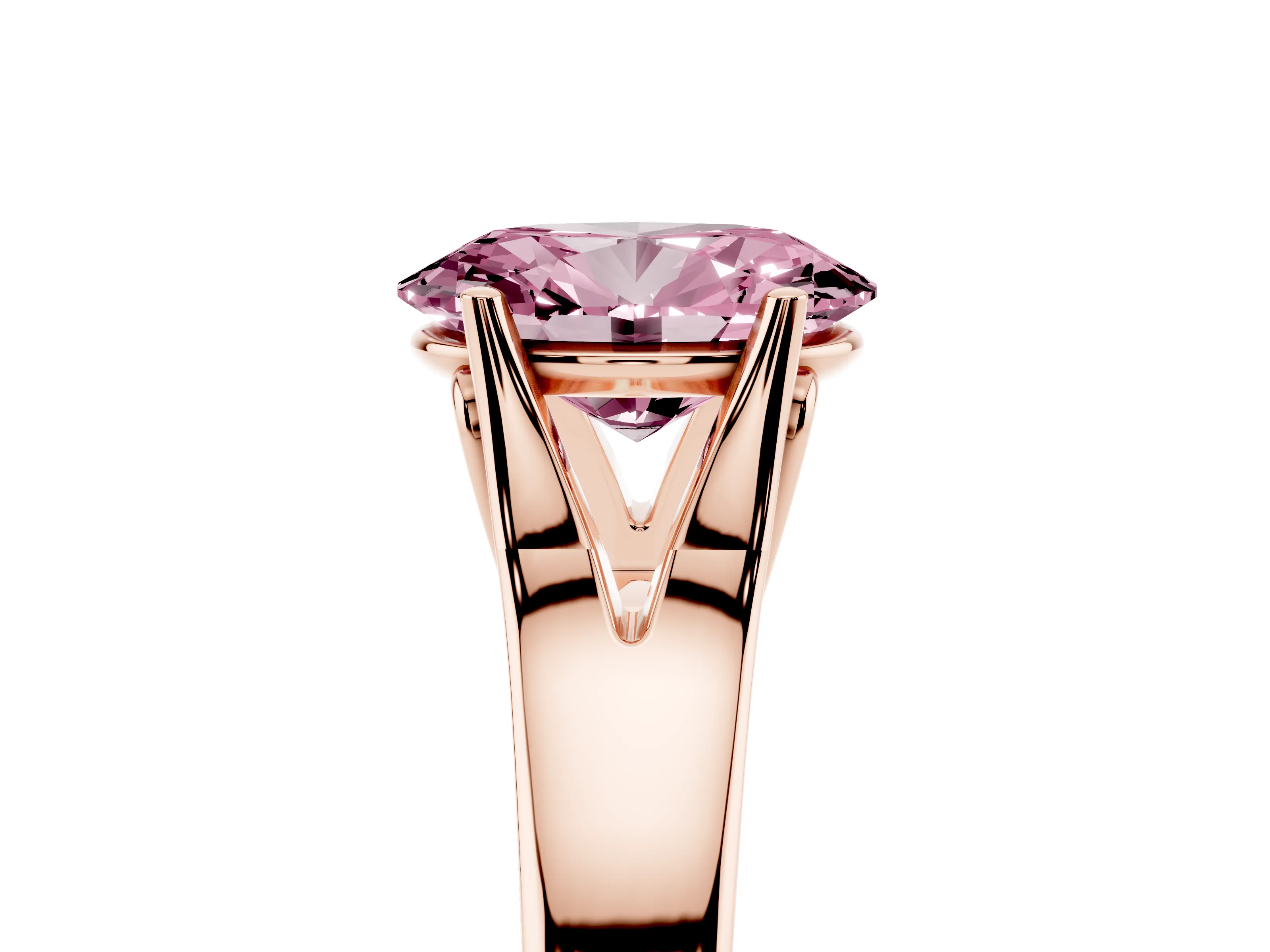 Fancy Pink Oval Cut Diamond Solitaire Ring Set in Rose gold with Arched Cathedral Band and Prong Setting