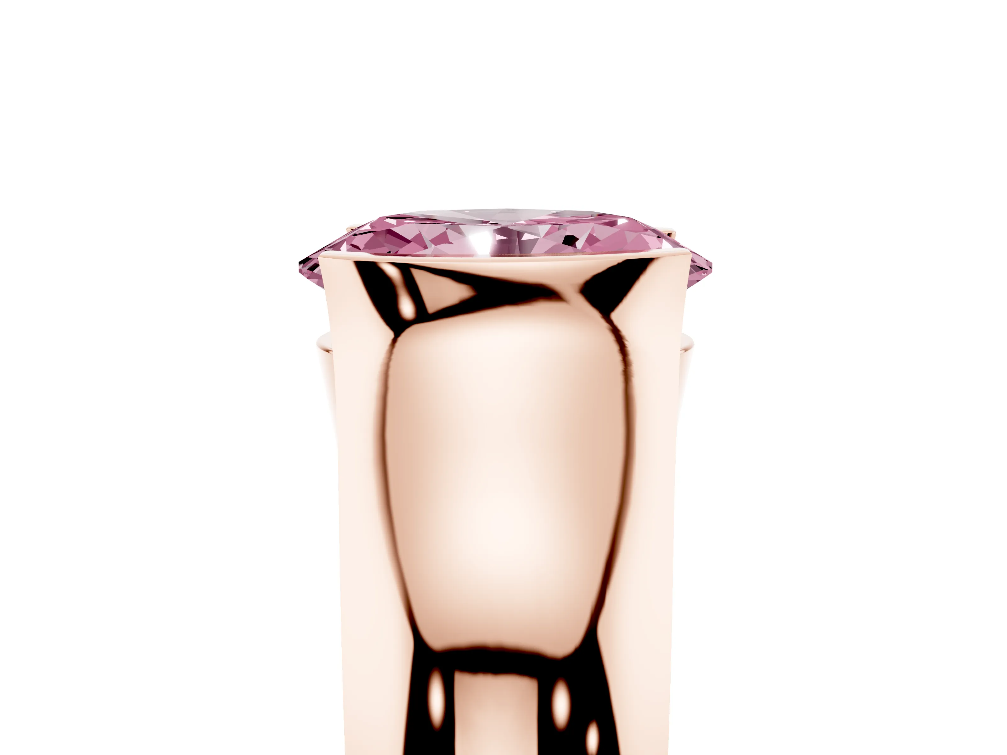 Fancy Pink Oval Cut Diamond Bezel Solitaire Ring Set in Rose gold with Wide Band