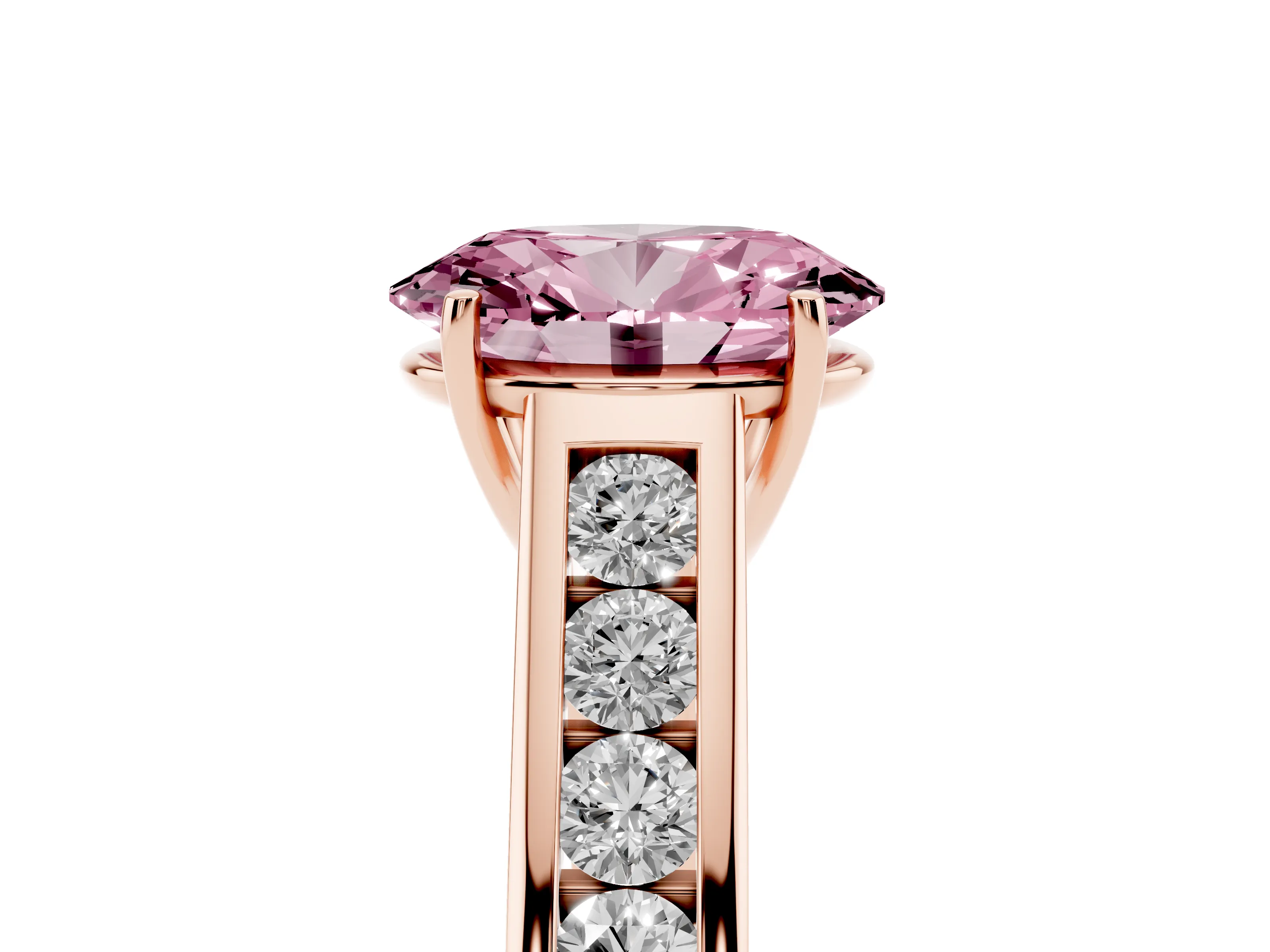 Oval Cathedral Channel Set Engagement Ring Setting for a Fancy Pink Lab-Grown Diamond | Rose Gold