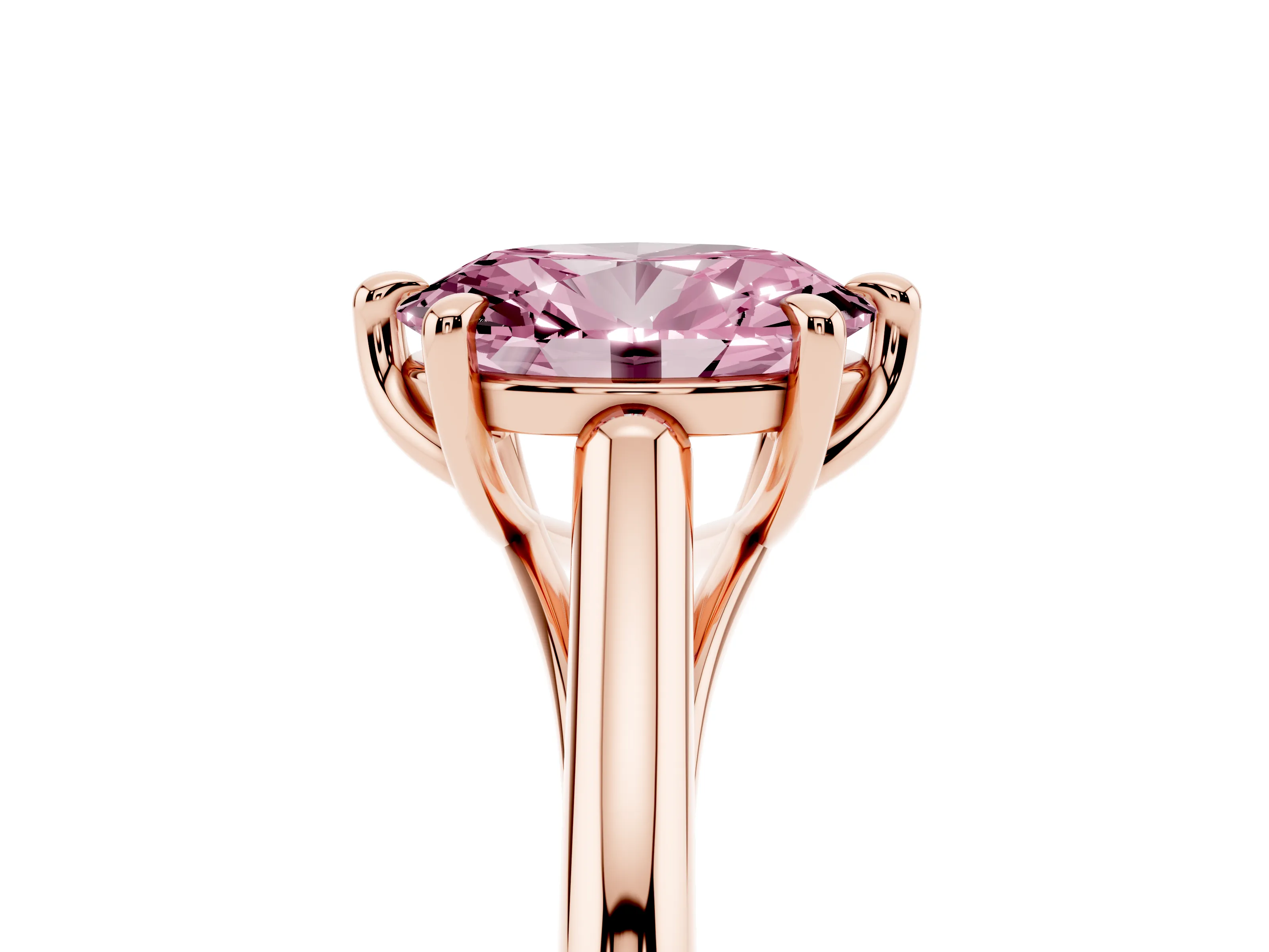 Fancy Pink Oval Cut Diamond Solitaire Engagement Ring Set in Rose gold with Prong Setting and Plain Classic Band