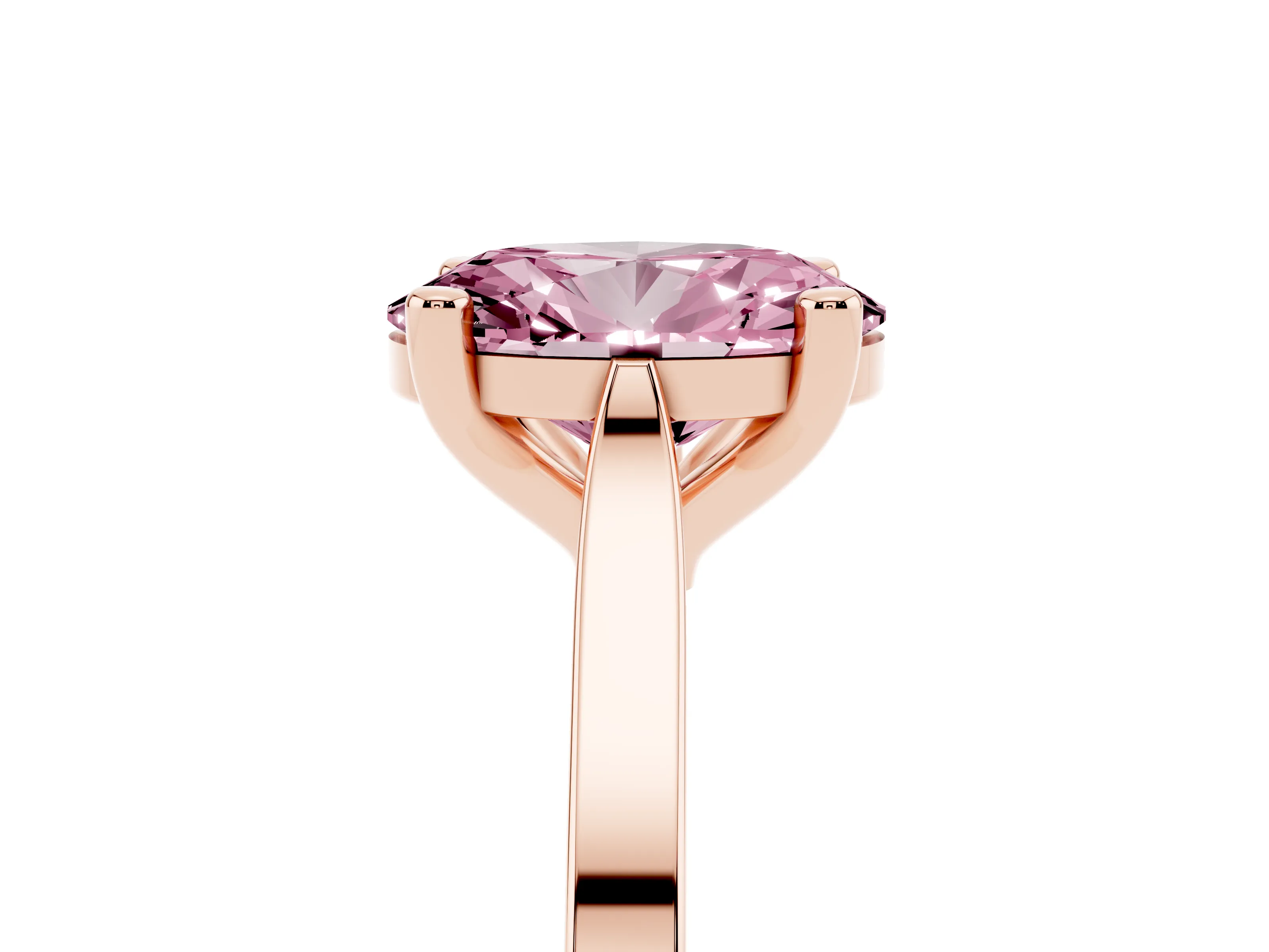 Fancy Pink Oval Cut Diamond Solitaire Ring Set in Rose gold with Prong Setting and Tapered Band