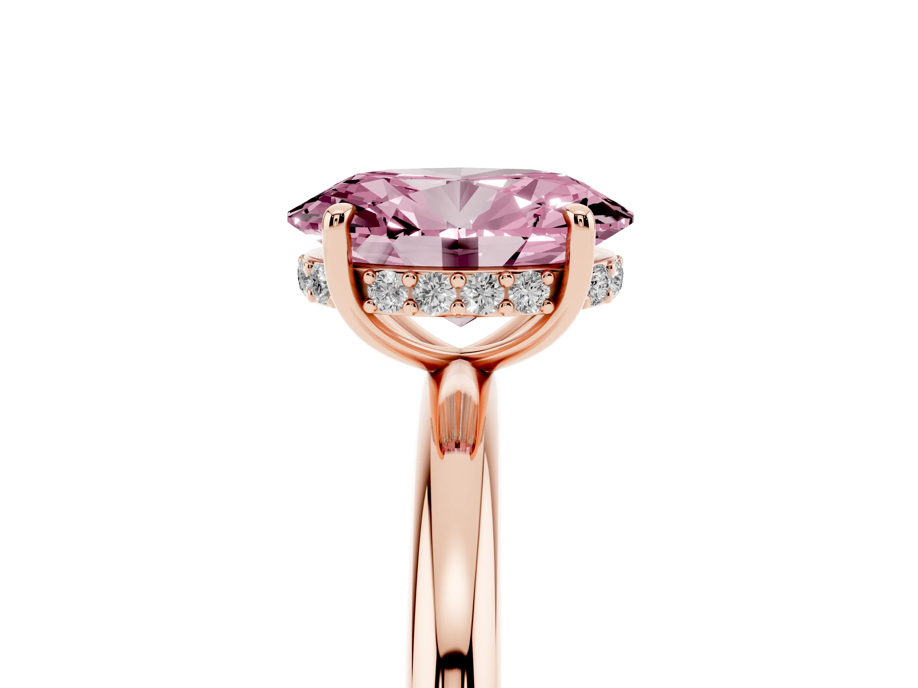 Fancy Pink Oval Cut Diamond Solitaire Ring Set in Rose gold with Thin Band and Prong Setting
