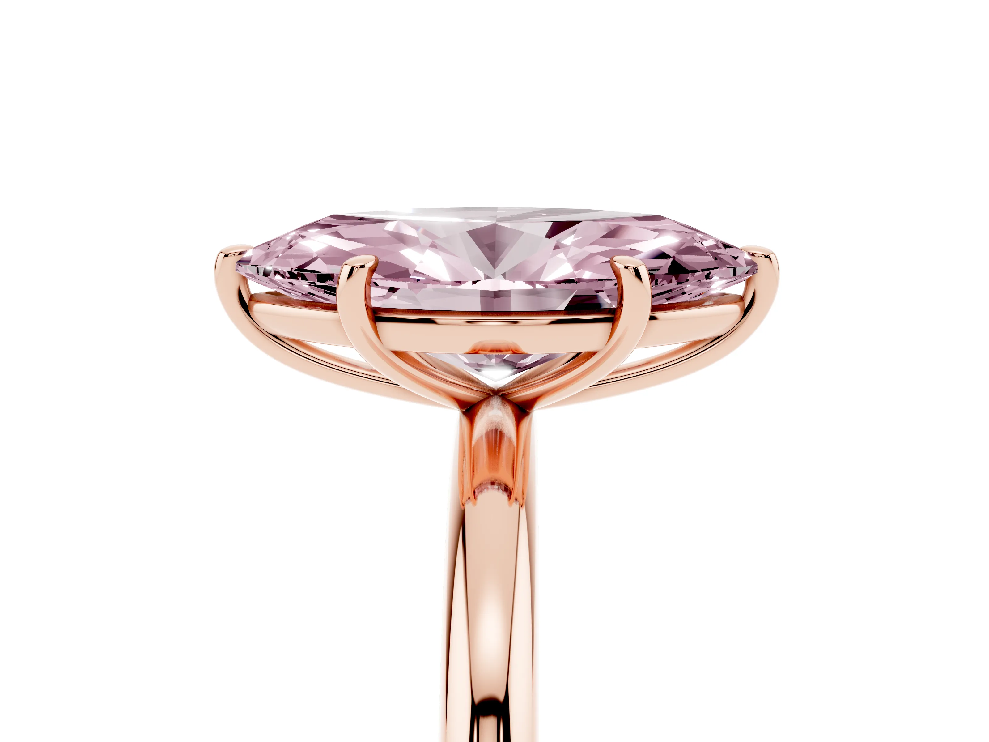 Fancy Pink Oval Cut Diamond Solitaire Ring Set in Rose gold with Prong Setting on a Polished Plain Band