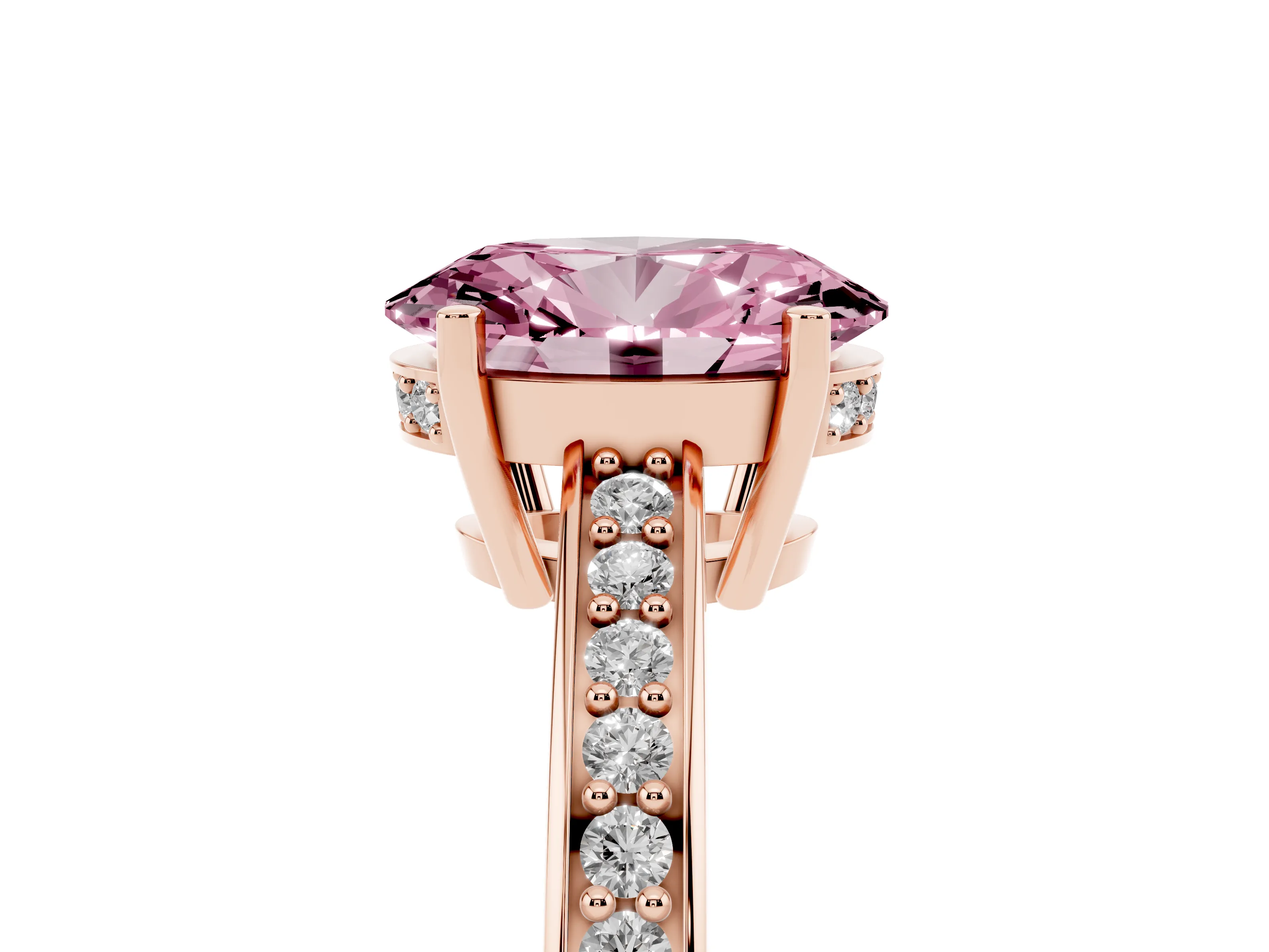 Fancy Pink Oval Cut Diamond Pavé Band Prong Set Solitaire Ring Set in Rose gold